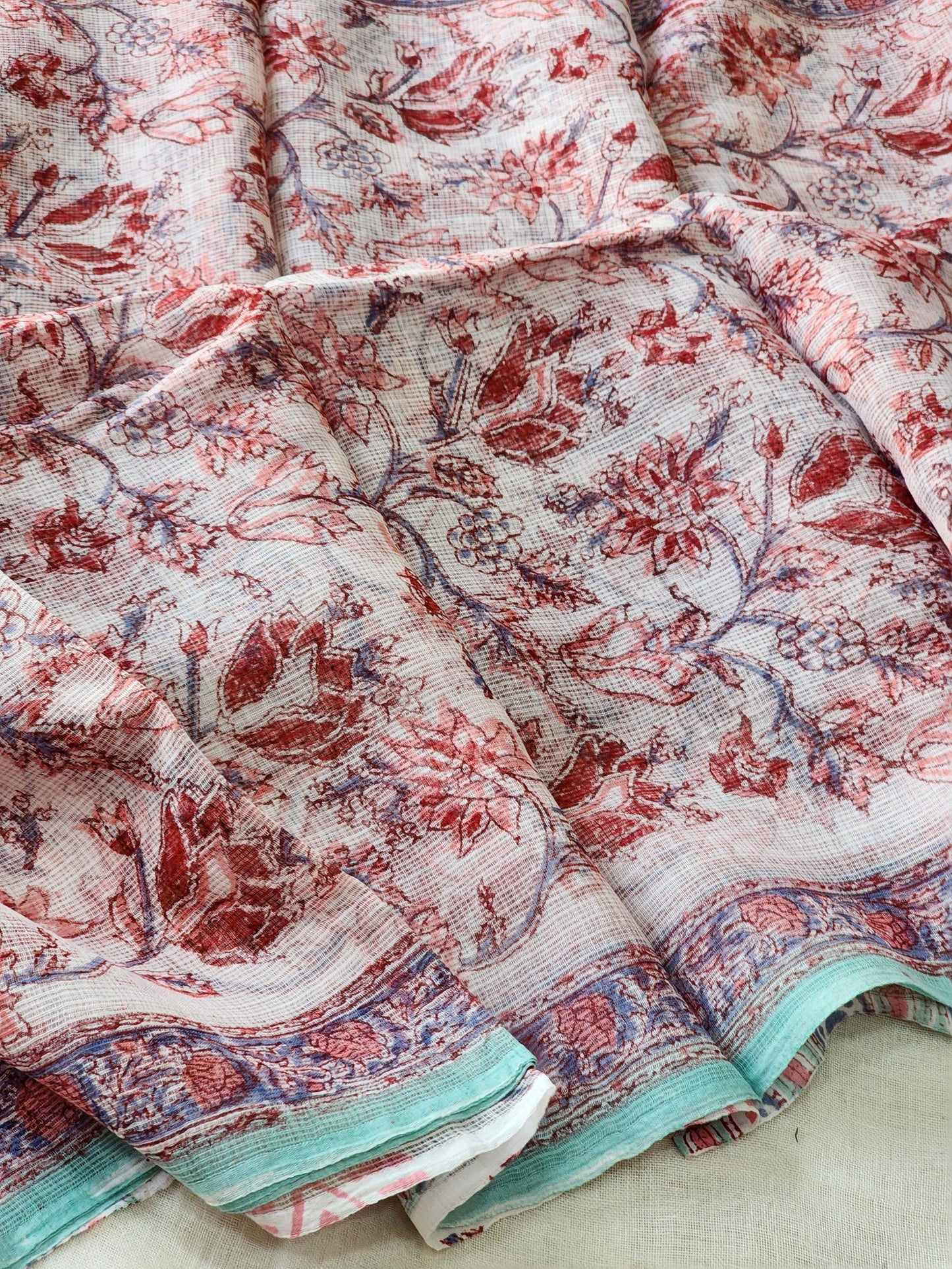 White handblock kota saree