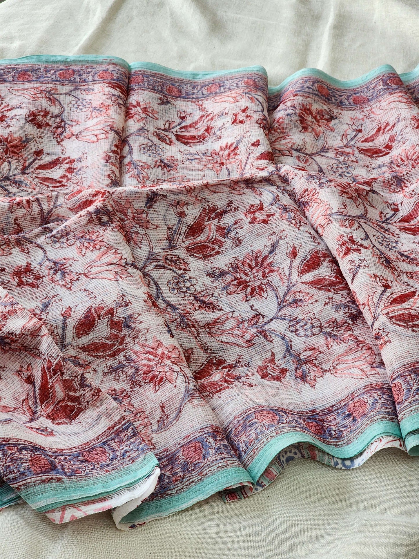 White handblock kota saree