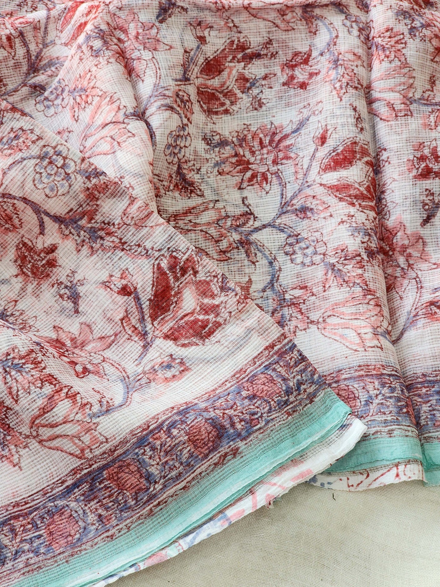 White handblock kota saree