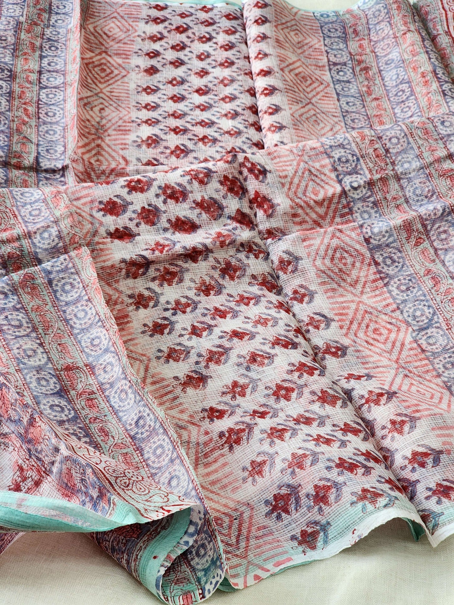 White handblock kota saree