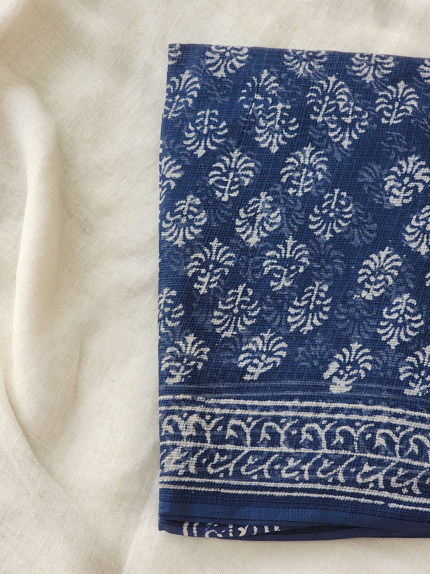 Blue handblock kota saree