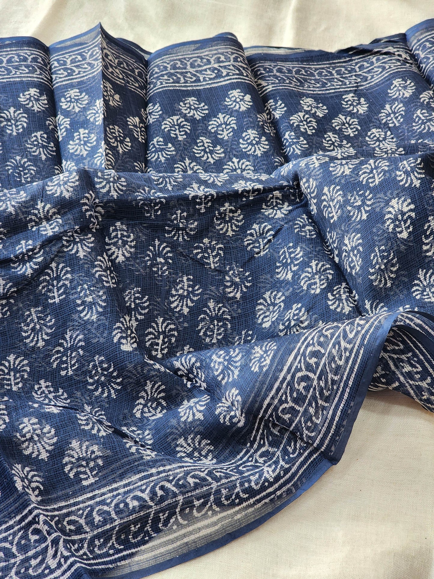 Blue handblock kota saree