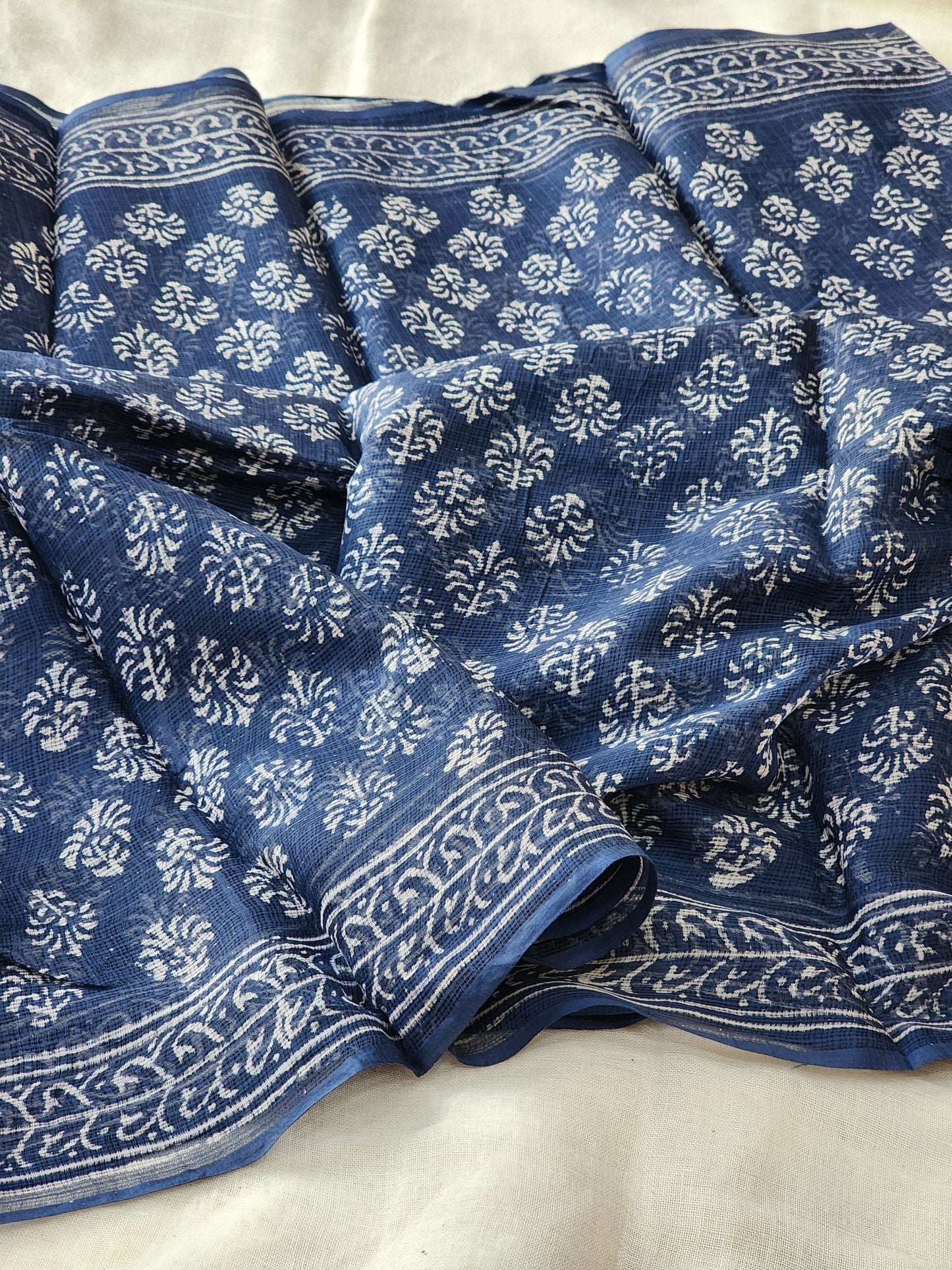 Blue handblock kota saree
