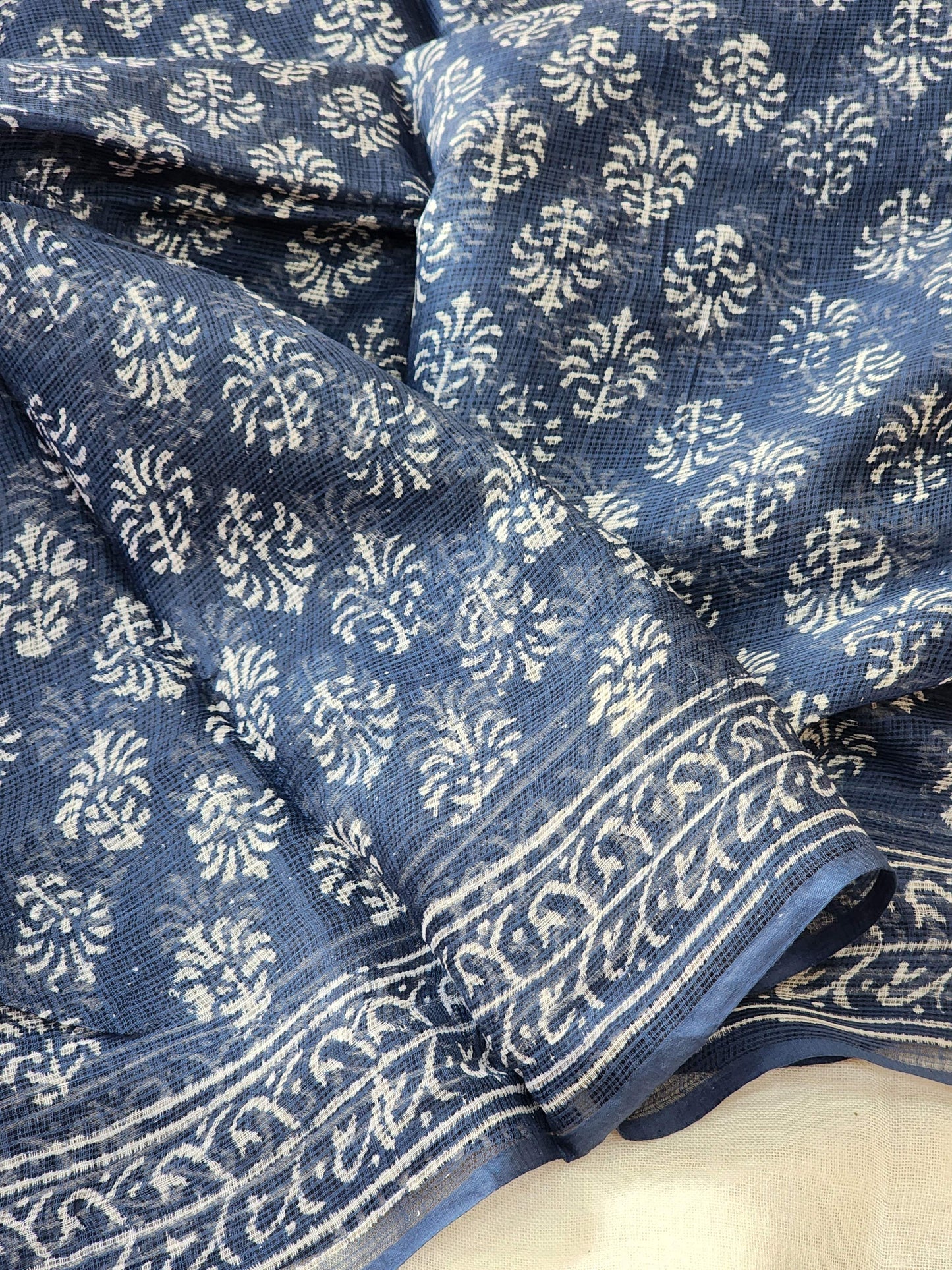 Blue handblock kota saree