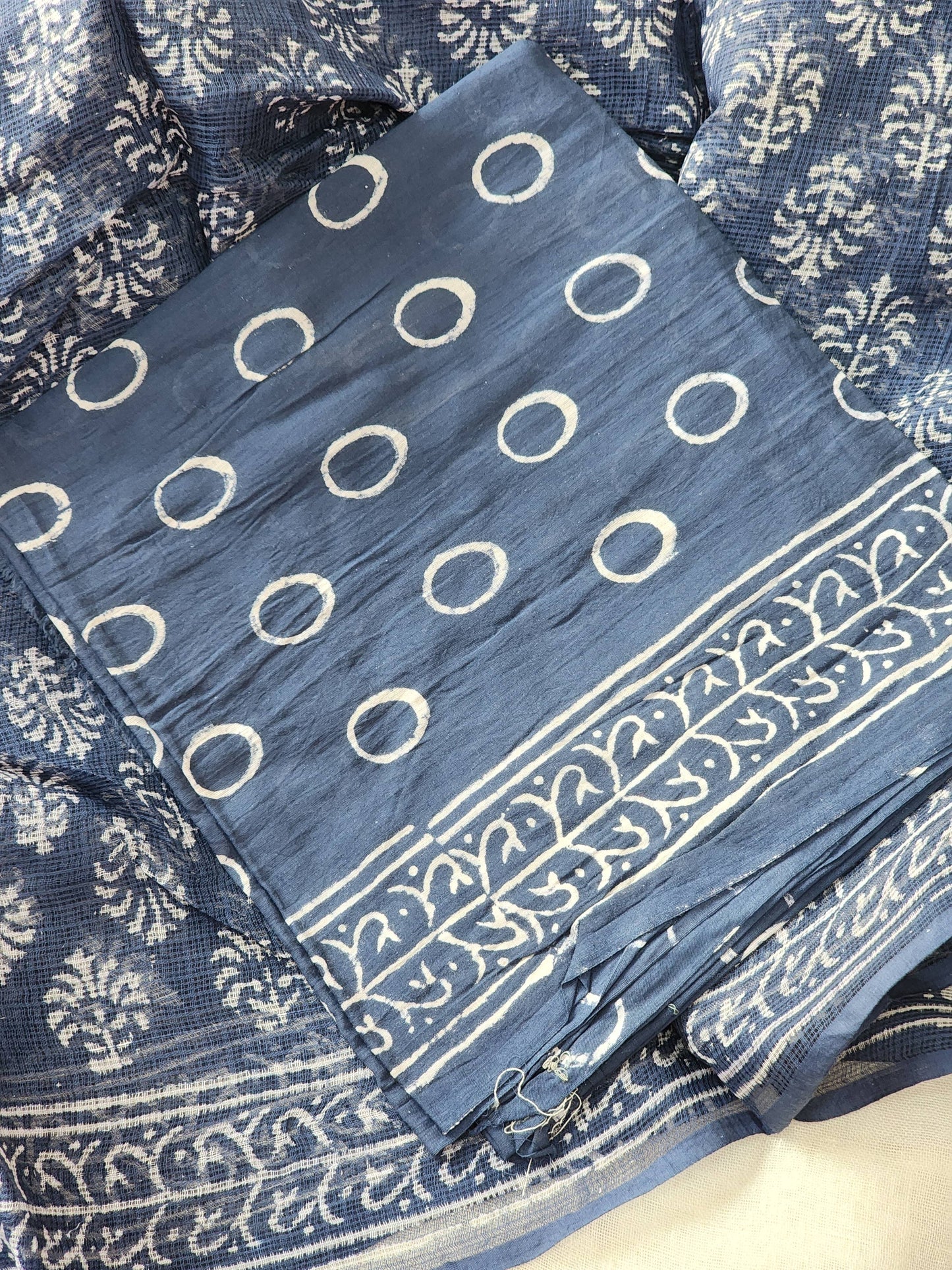 Blue handblock kota saree