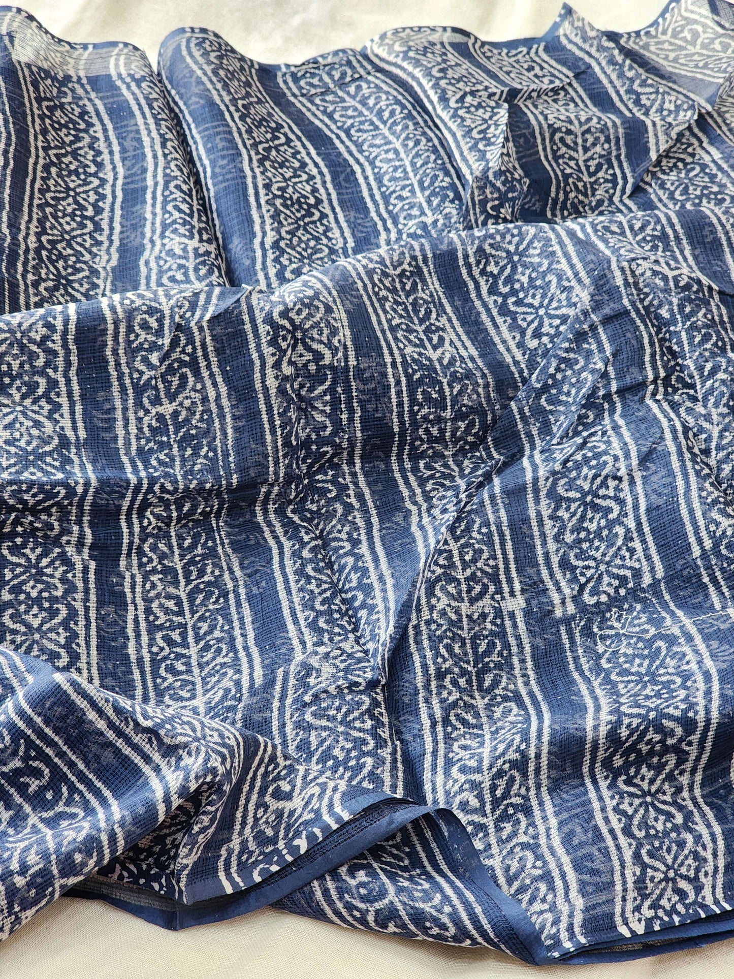 Blue handblock kota saree