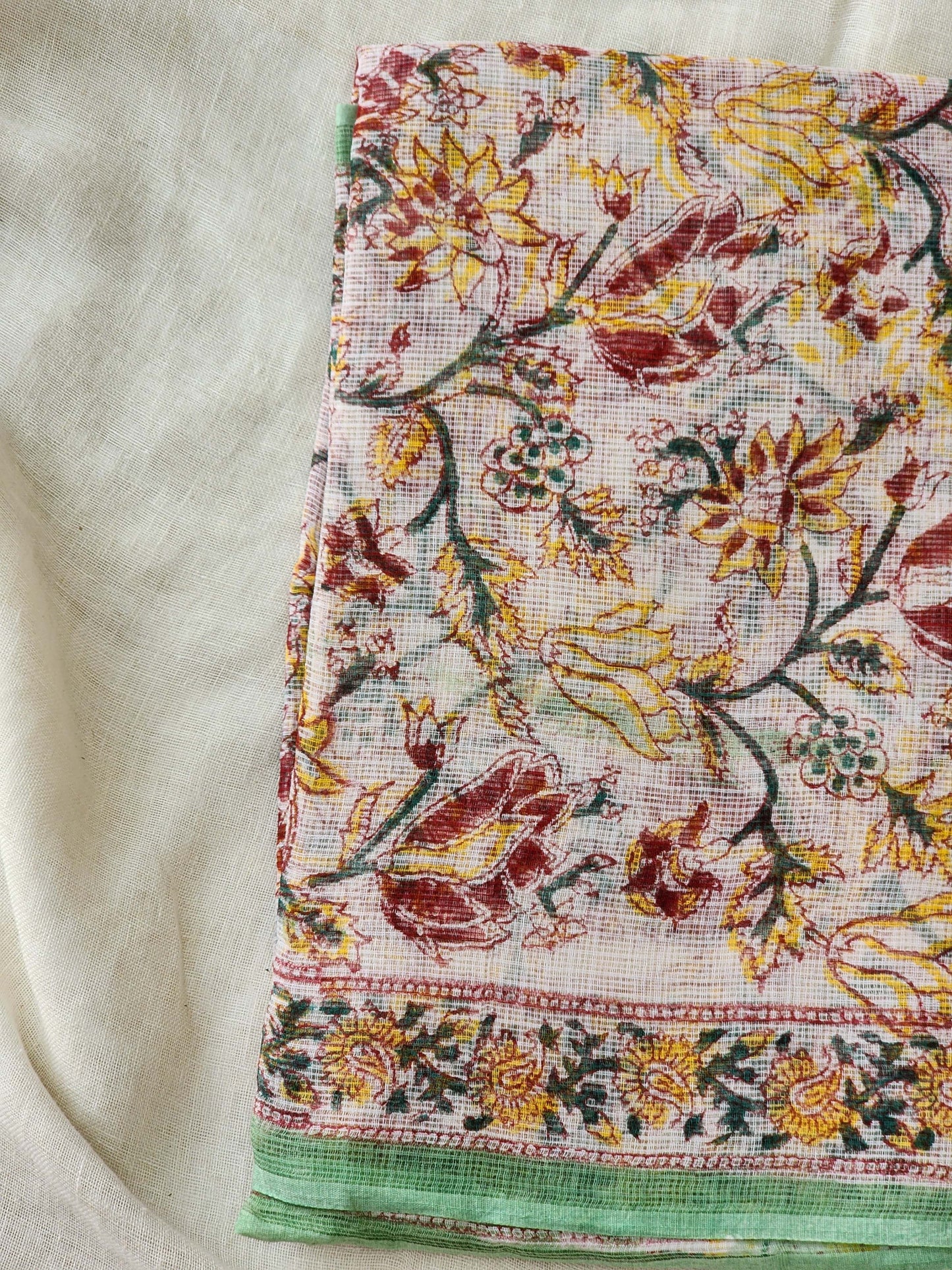 White handblock kota saree