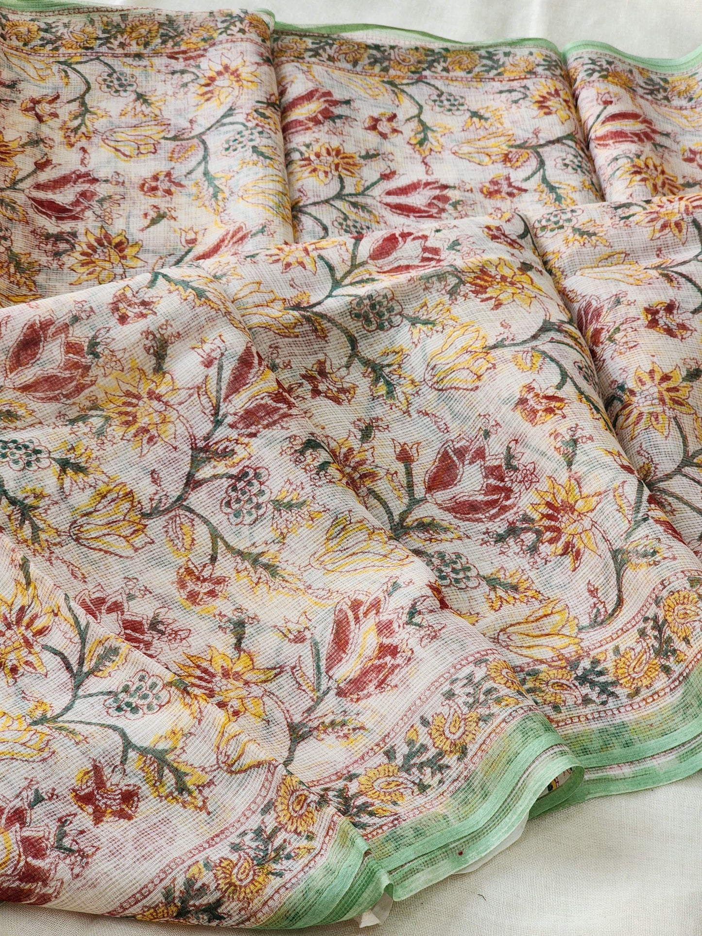 White handblock kota saree