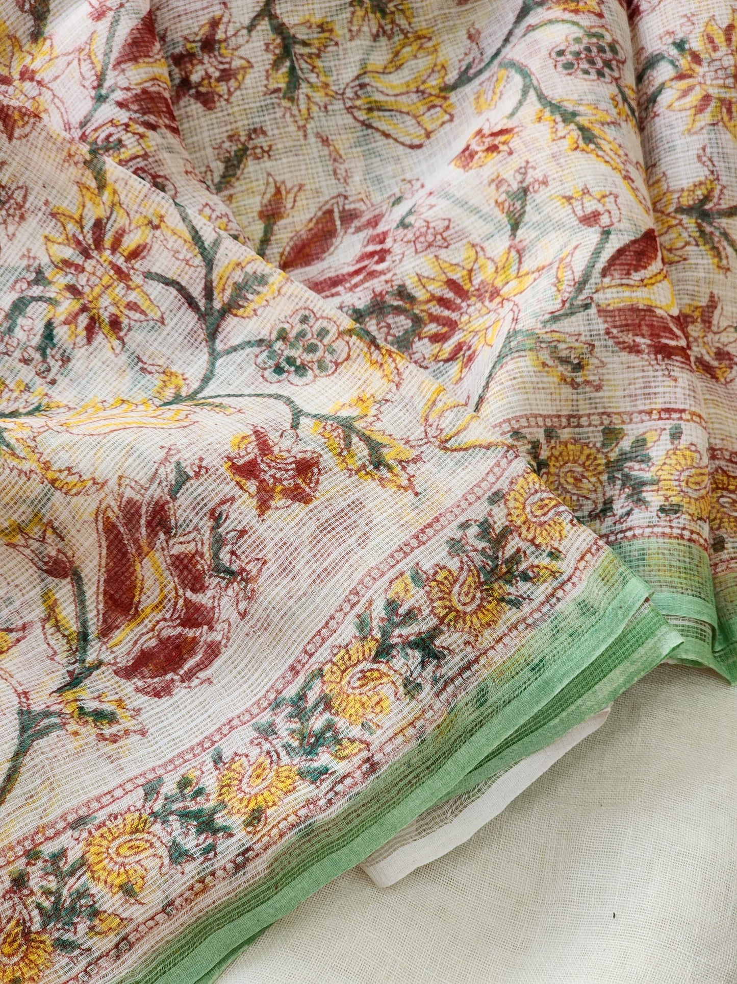 White handblock kota saree