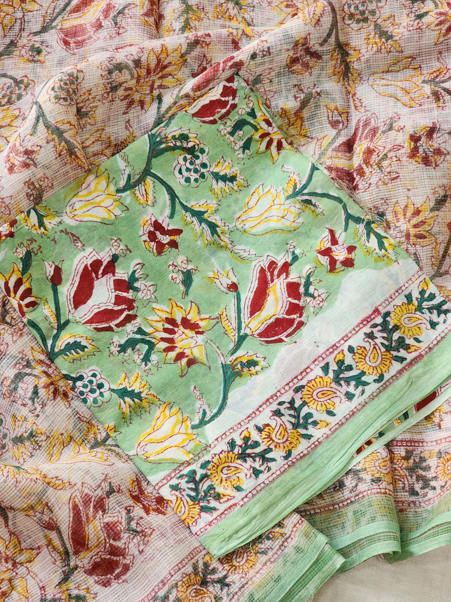 White handblock kota saree