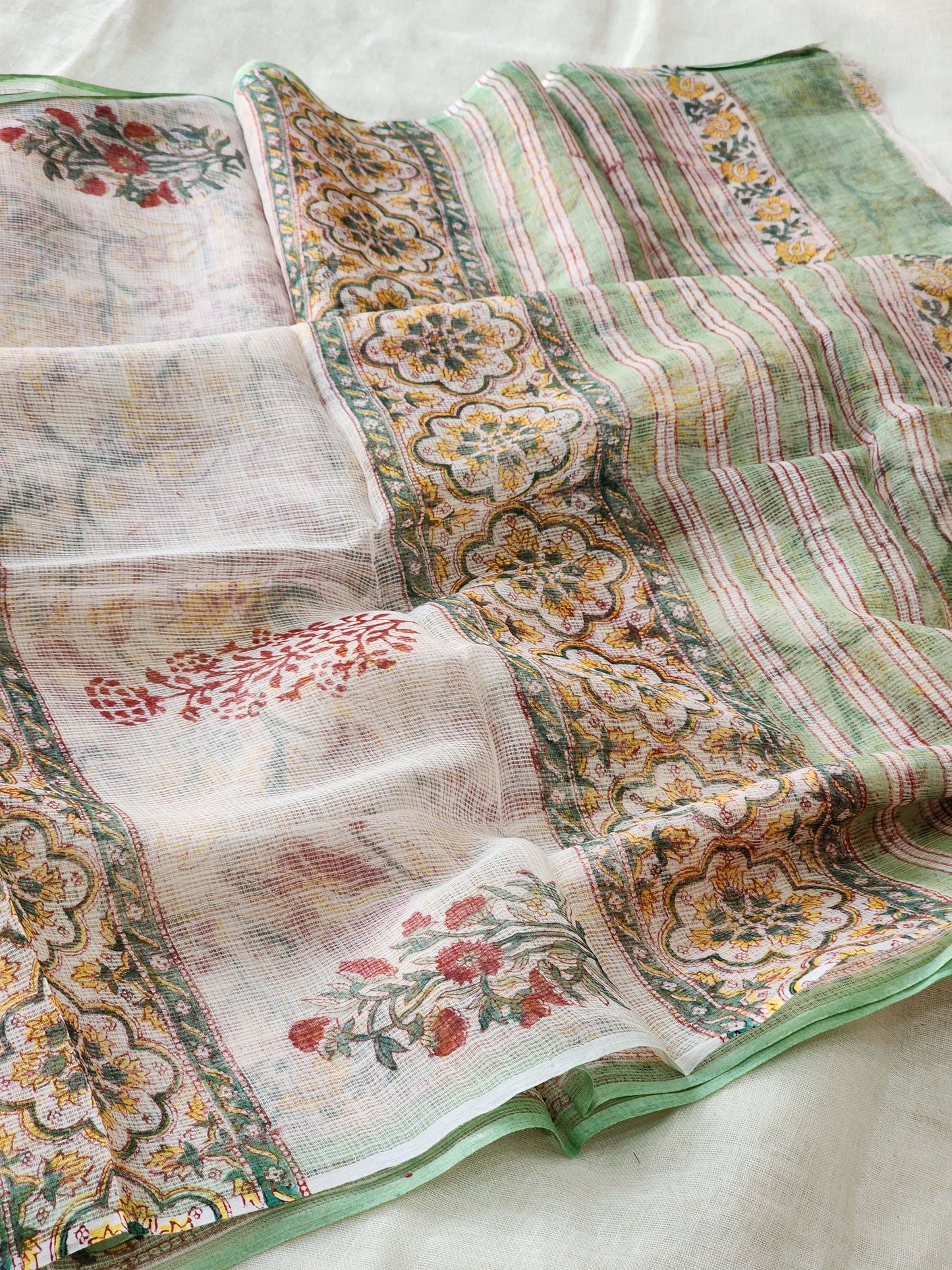 White handblock kota saree