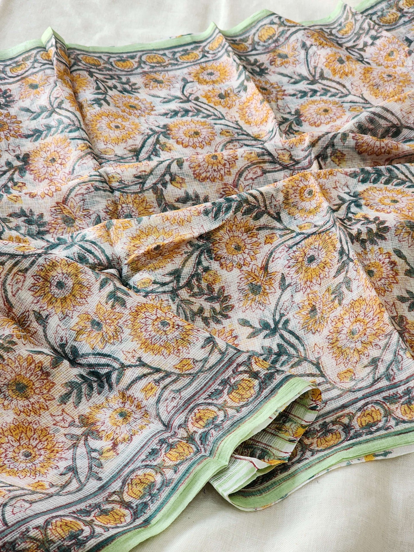 White handblock kota saree