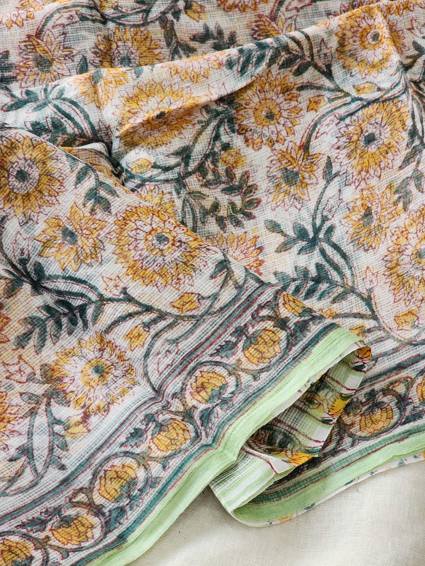 White handblock kota saree