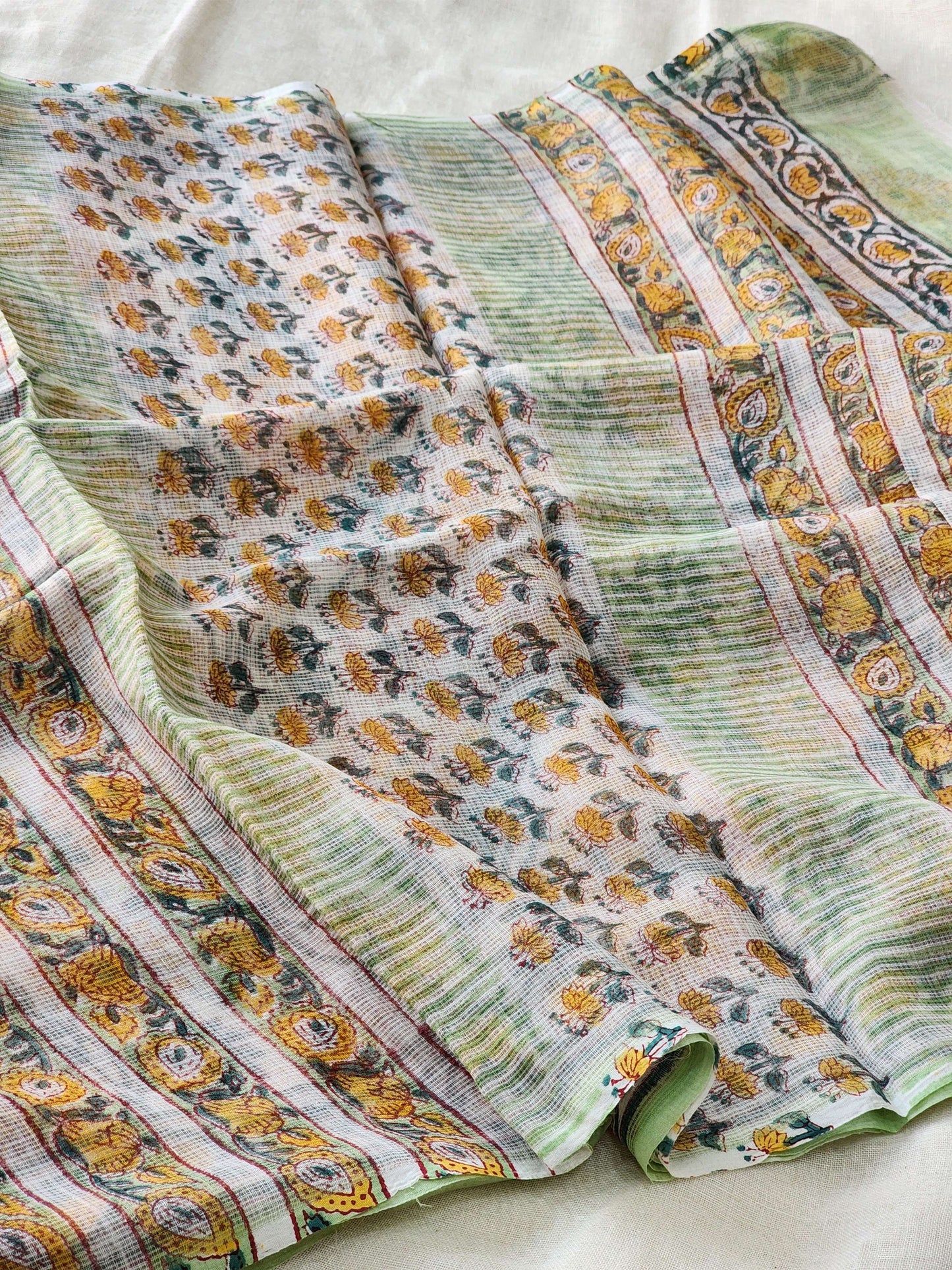 White handblock kota saree