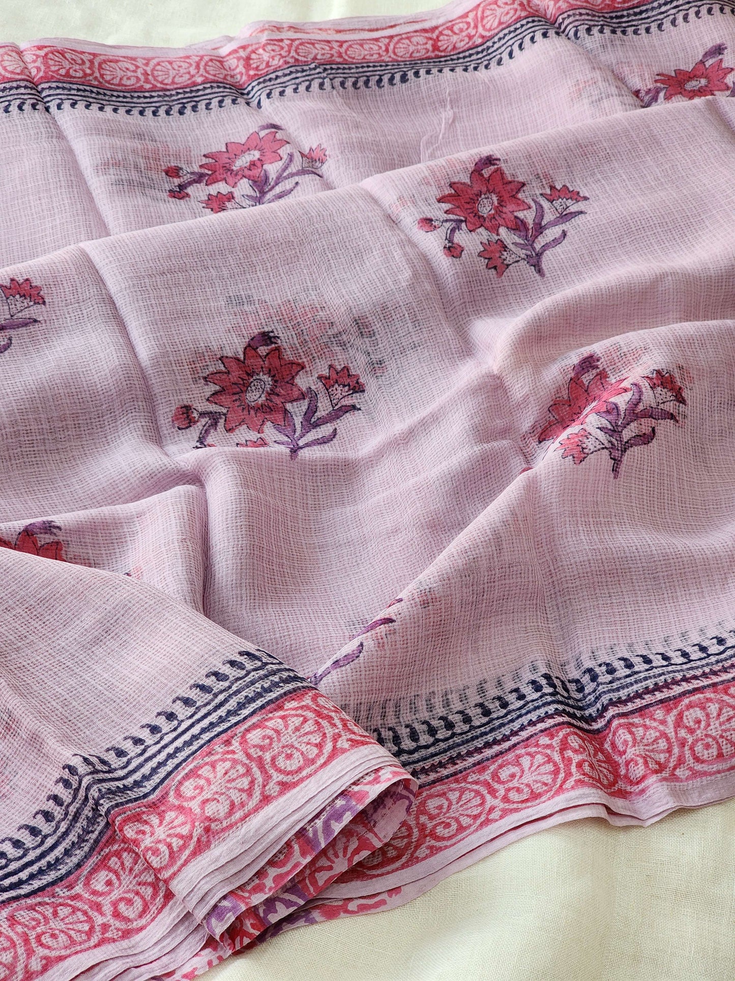 Purple handblock kota saree