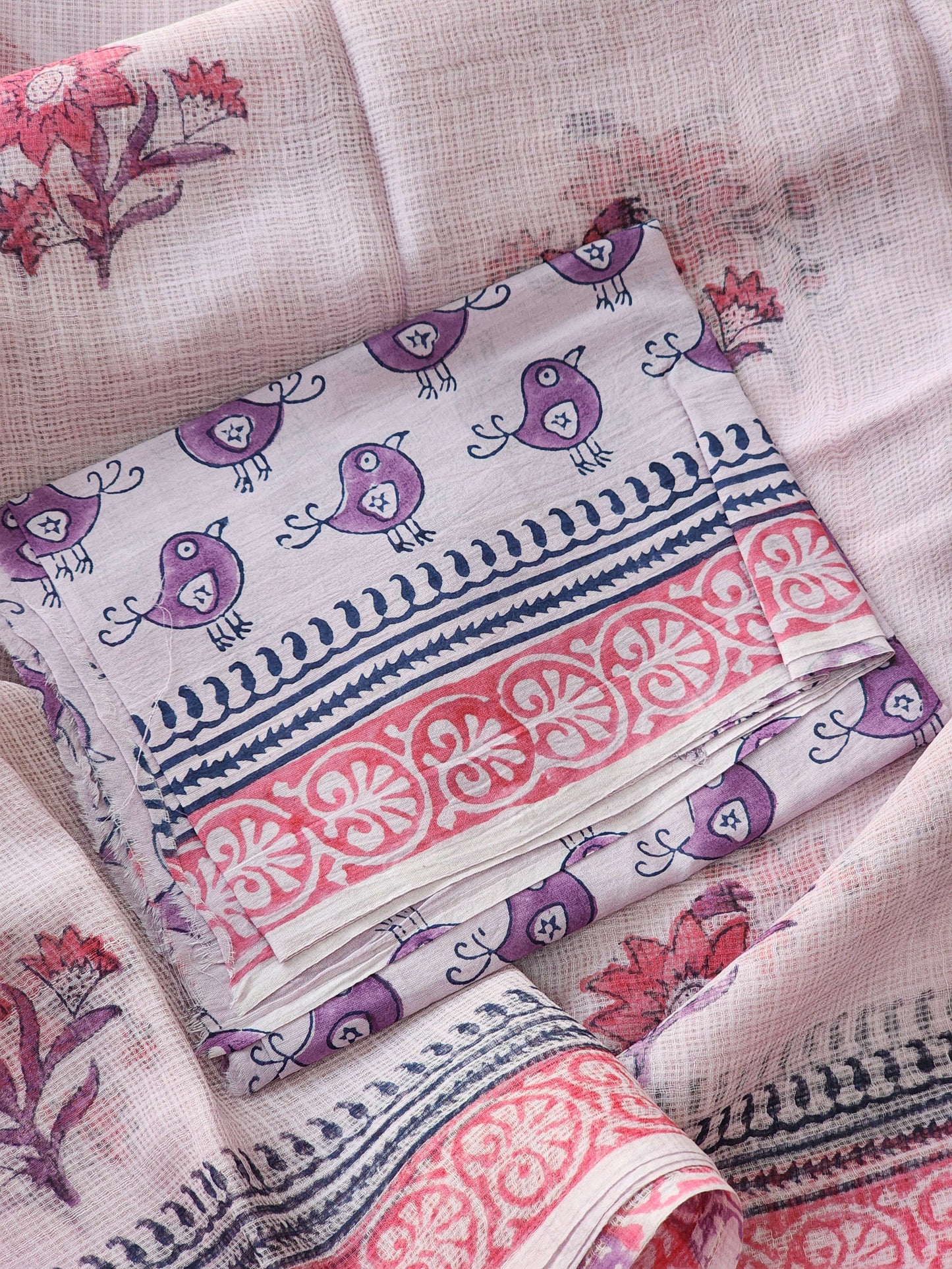 Purple handblock kota saree