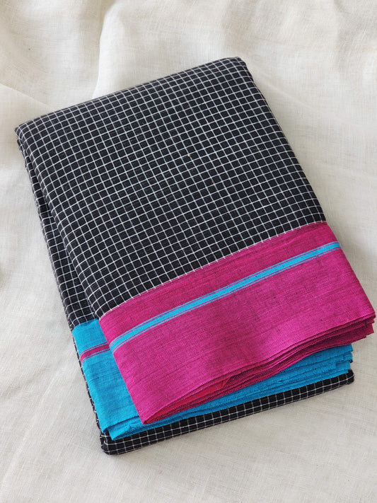 Black patteda anchu cotton saree