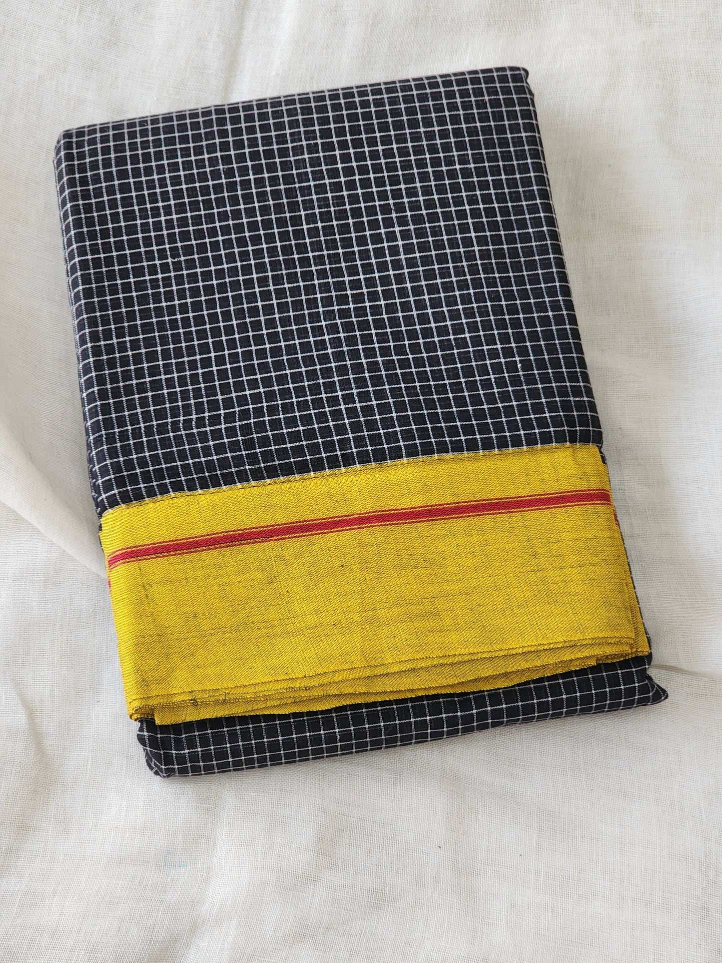 Black patteda anchu cotton saree