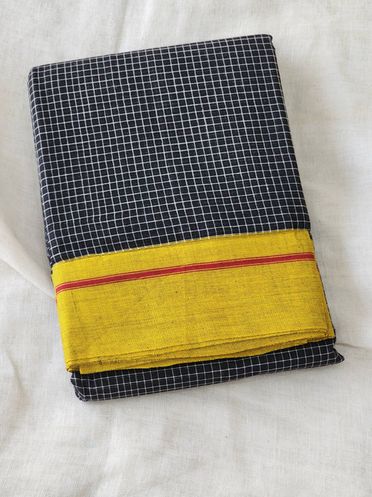 Black patteda anchu cotton saree