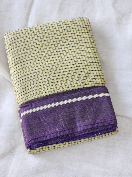 Light Yellow patteda anchu cotton saree