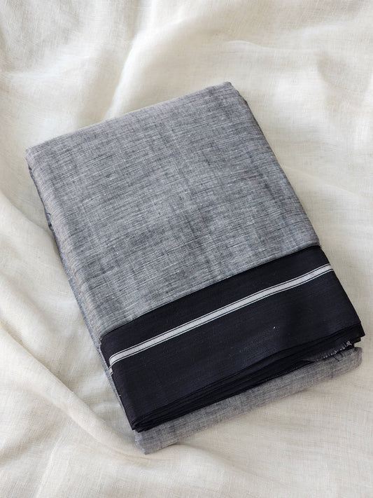 Grey patteda anchu cotton saree