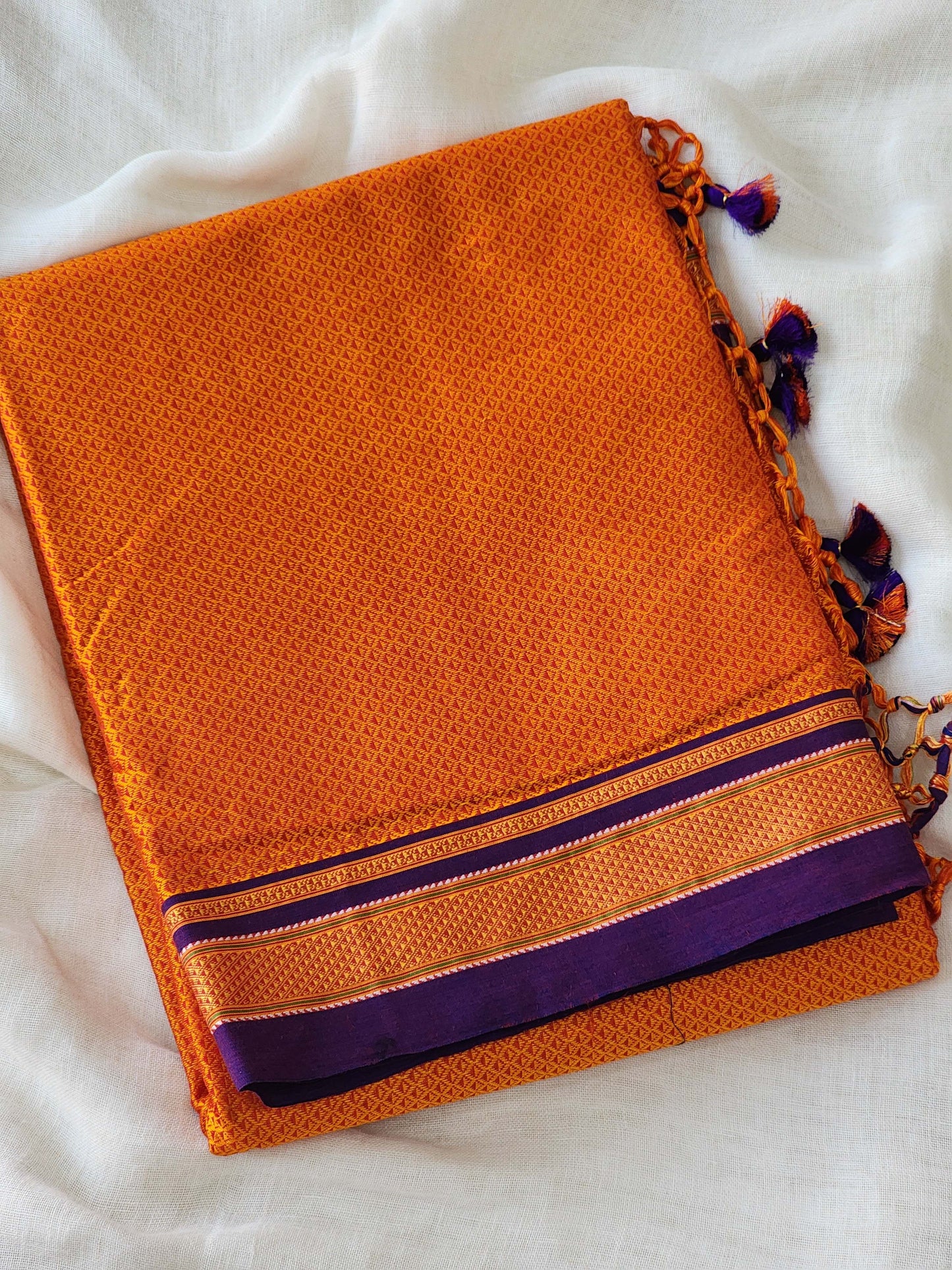 Orange Khun Cotton Silk Saree