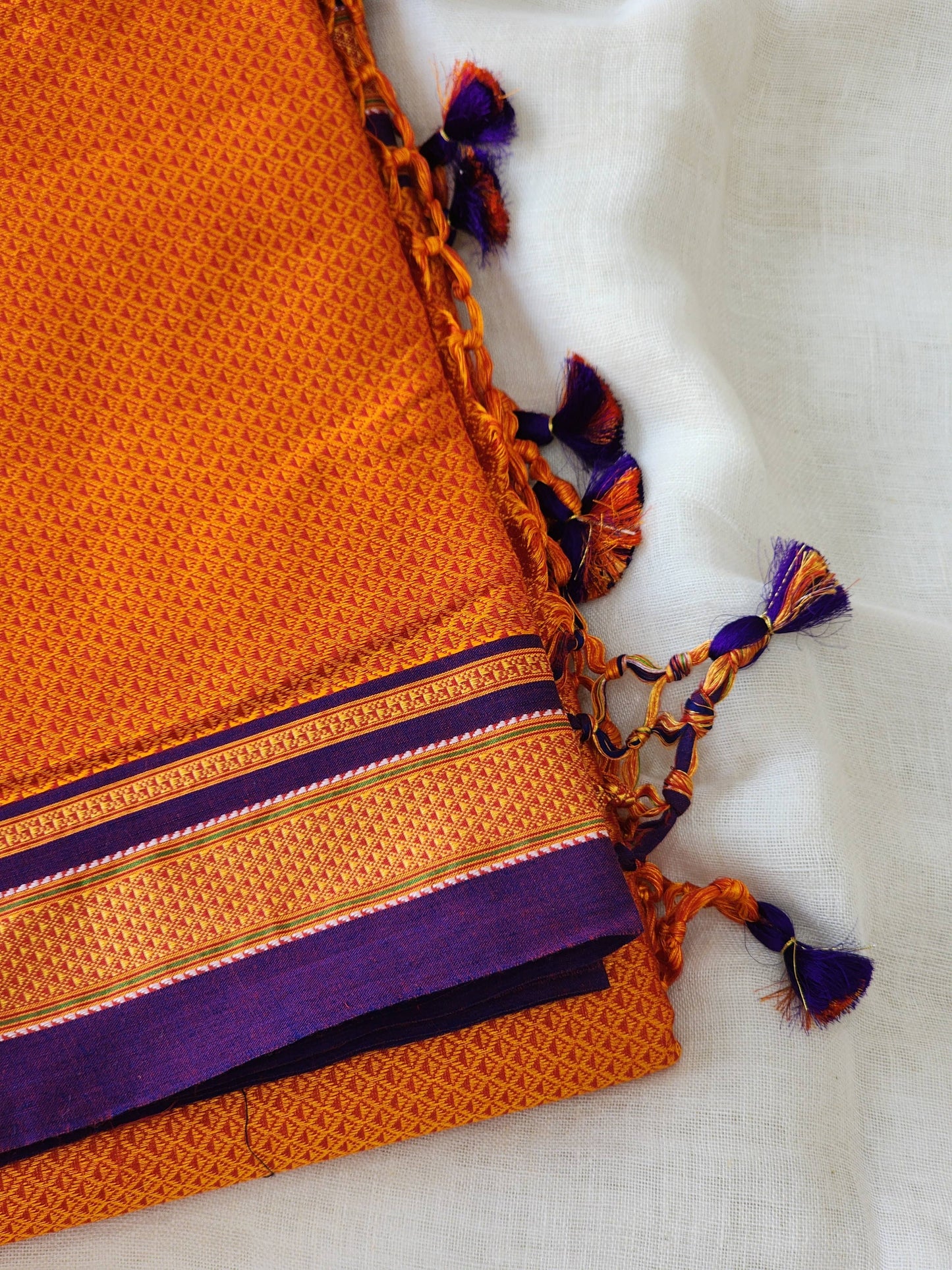 Orange Khun Cotton Silk Saree