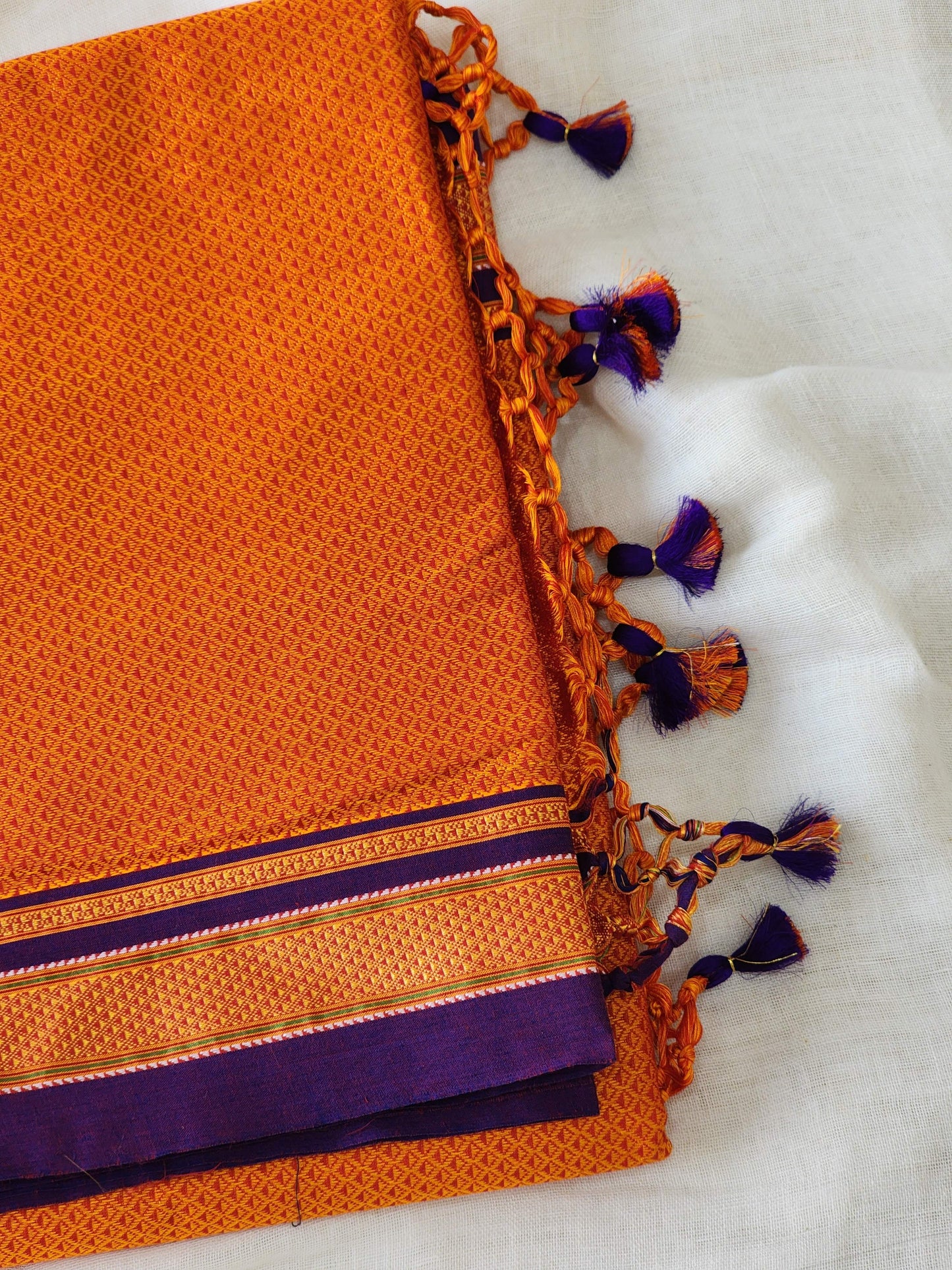 Orange Khun Cotton Silk Saree