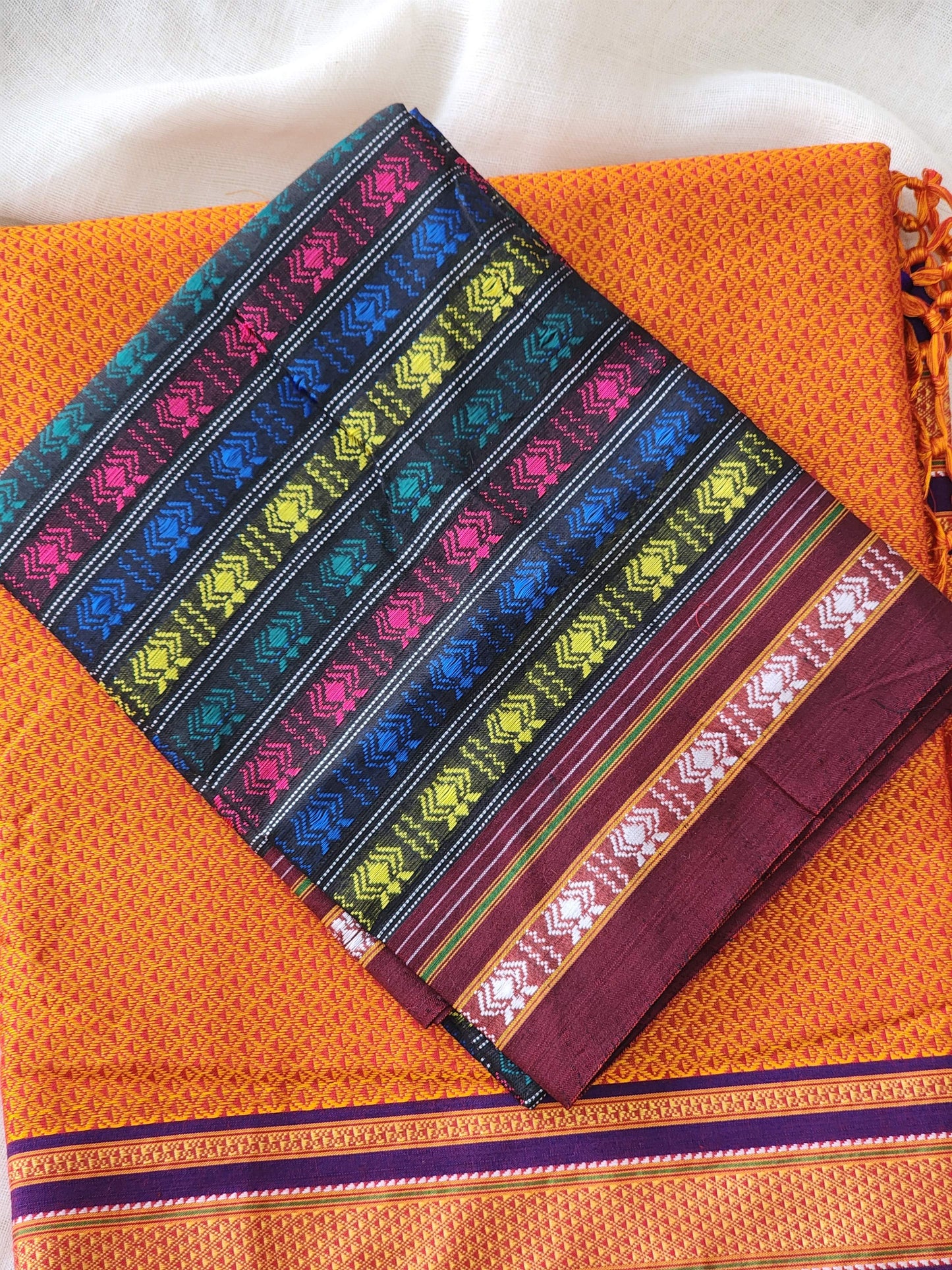 Orange Khun Cotton Silk Saree