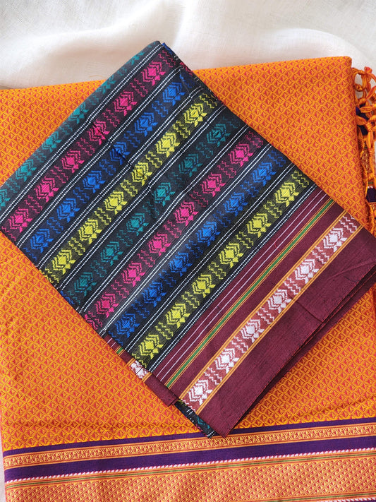 Orange Khun Cotton Silk Saree