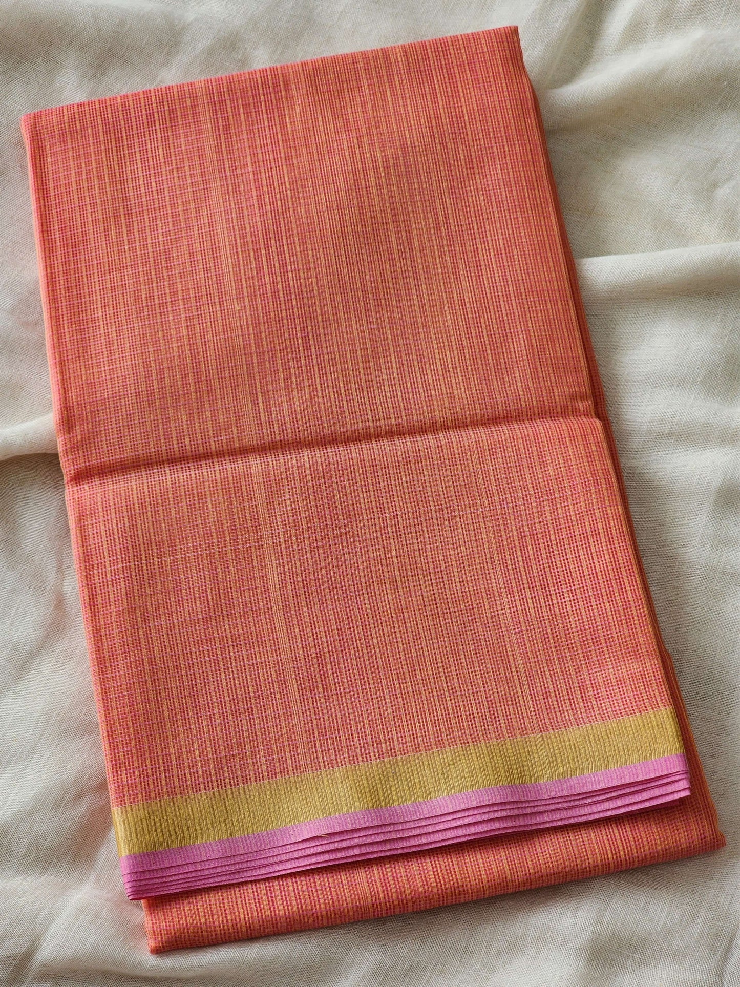 Peach kota cotton saree