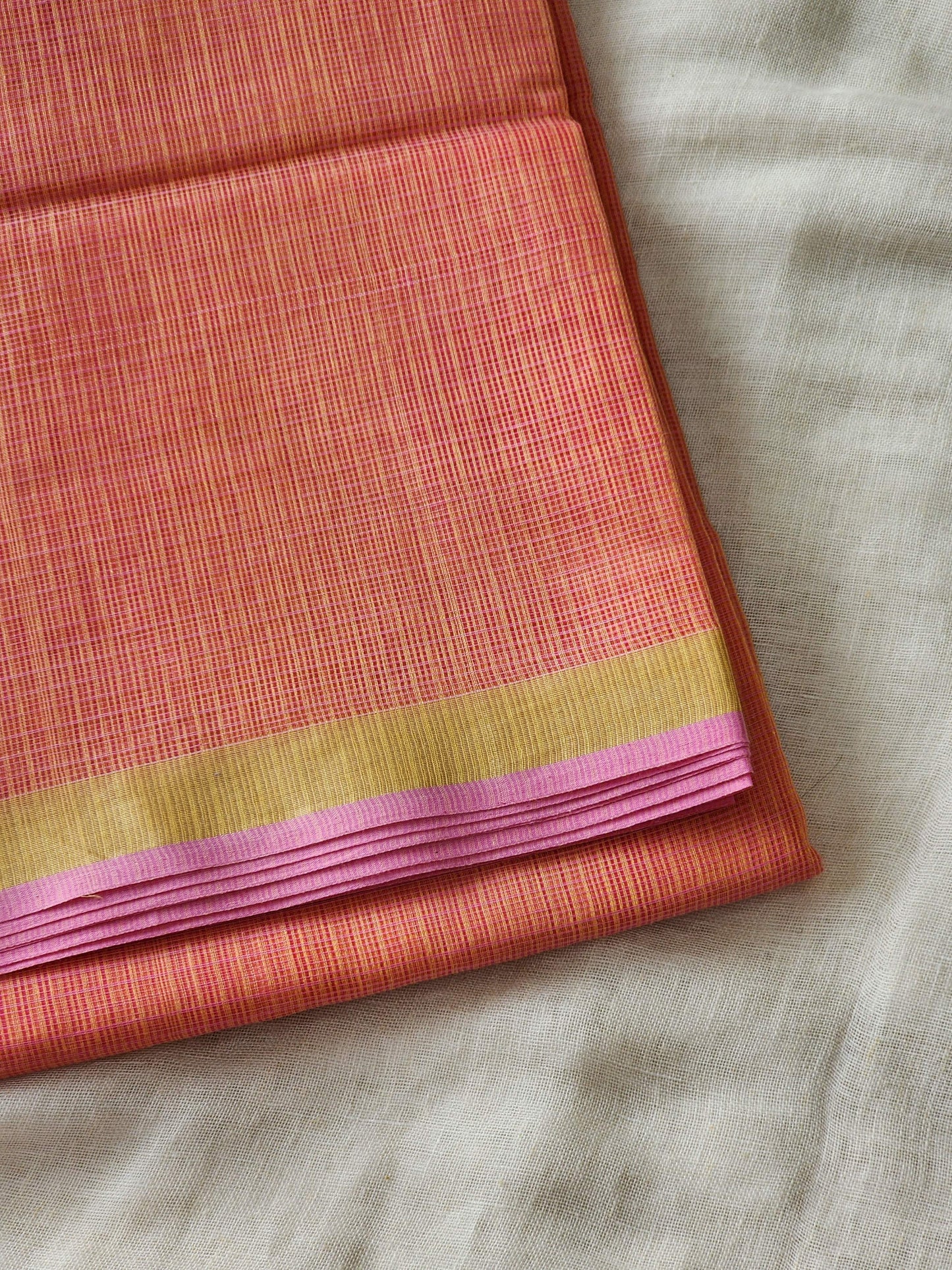 Peach kota cotton saree