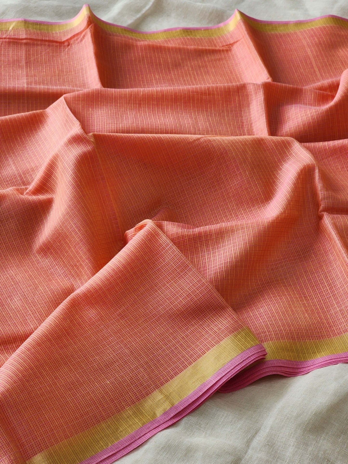 Peach kota cotton saree