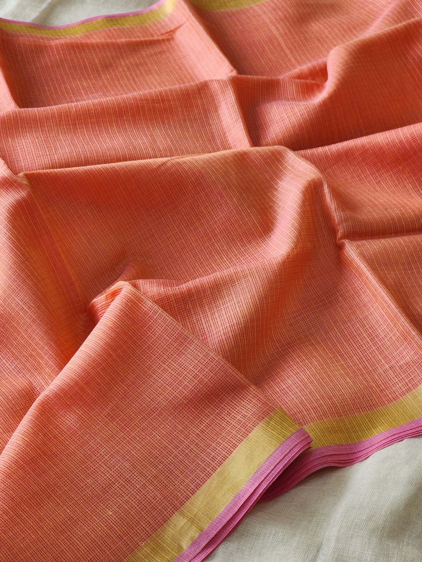 Peach kota cotton saree