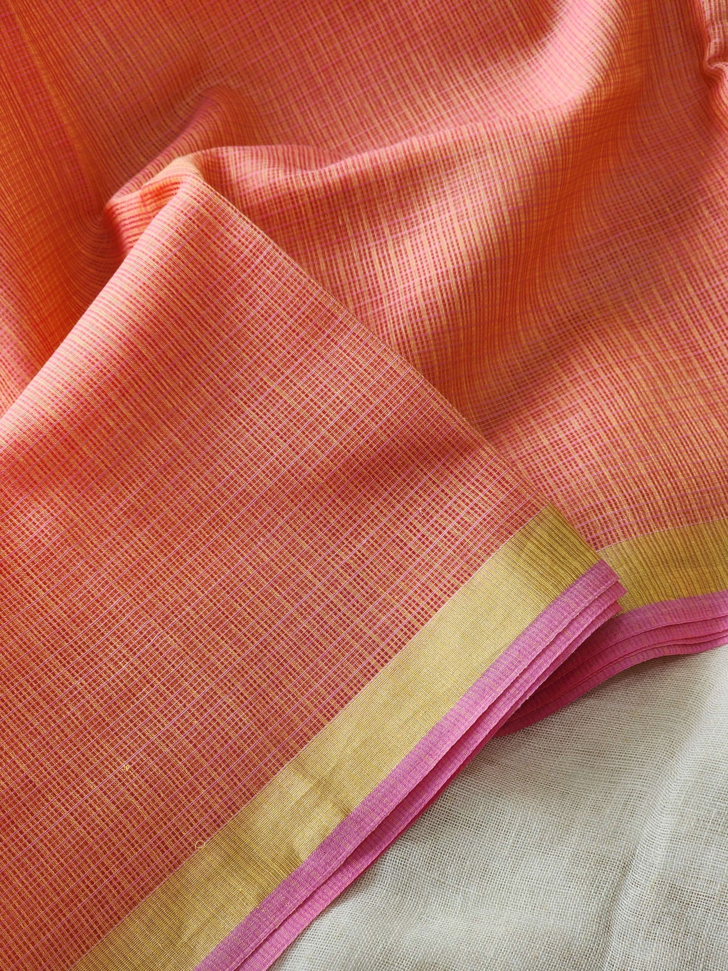 Peach kota cotton saree