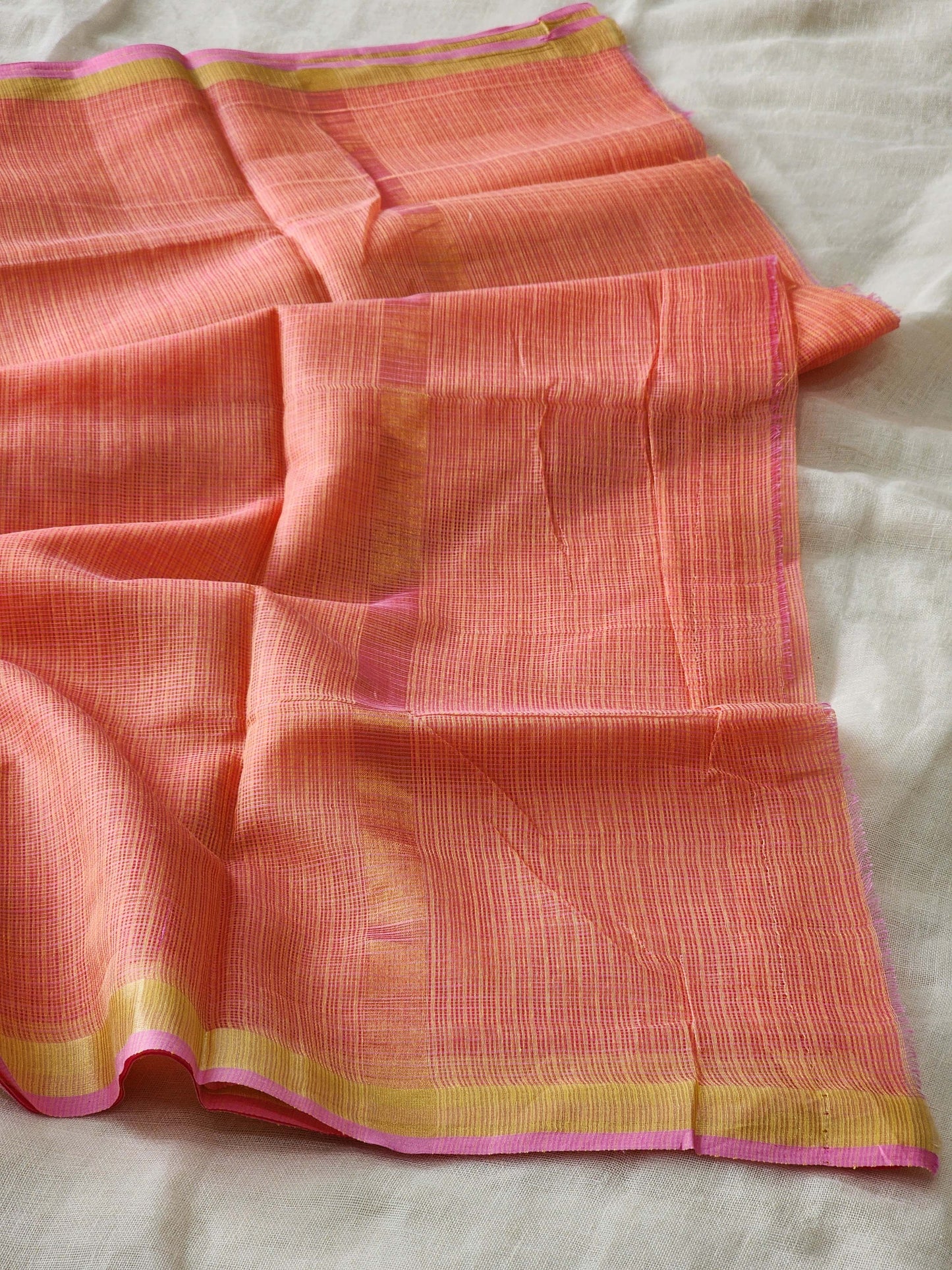 Peach kota cotton saree