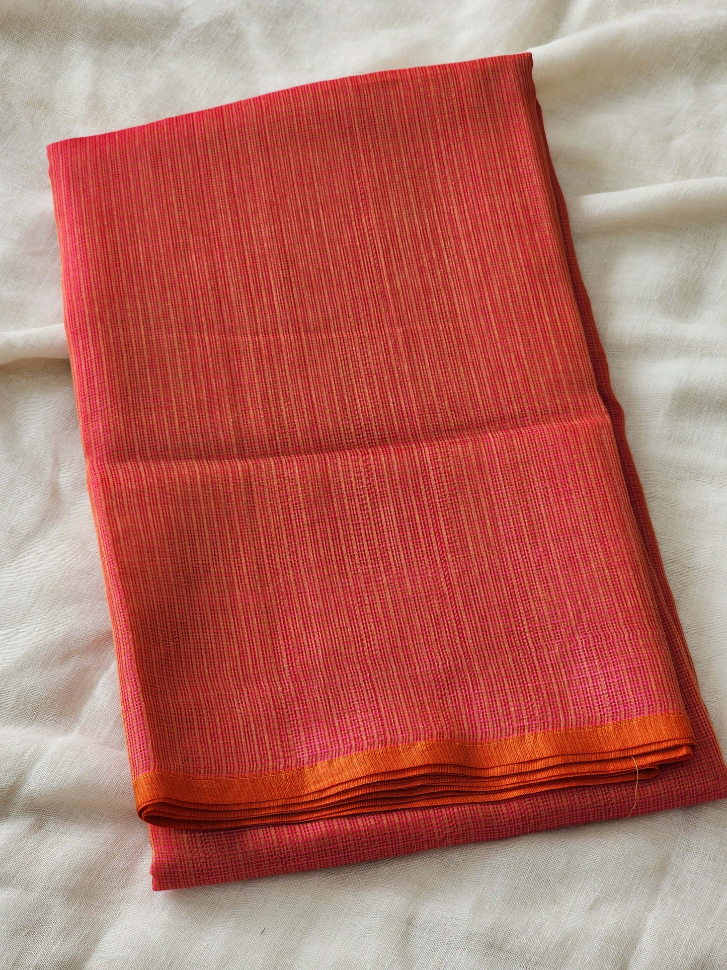 Orange pink kota cotton saree