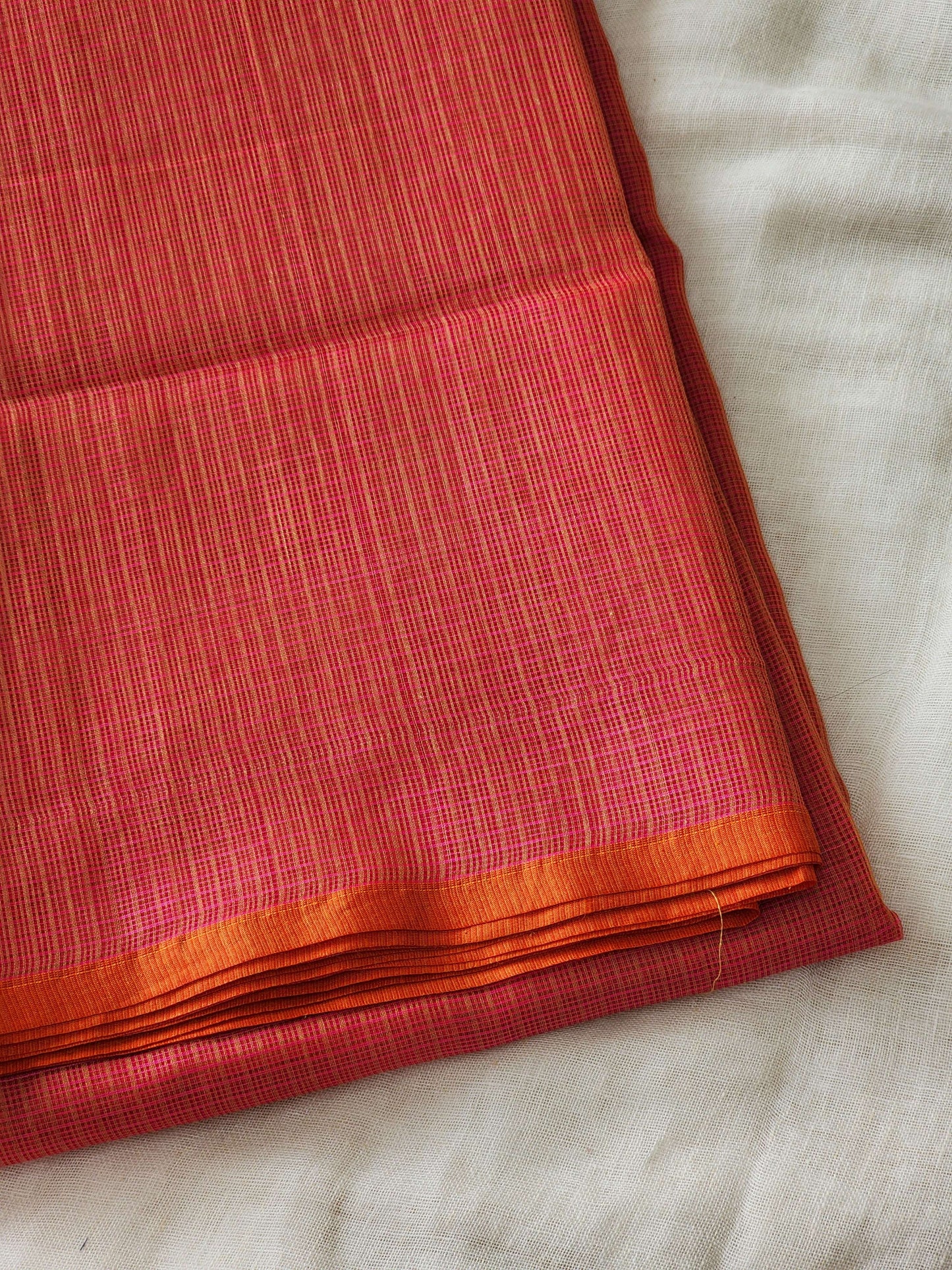 Orange pink kota cotton saree