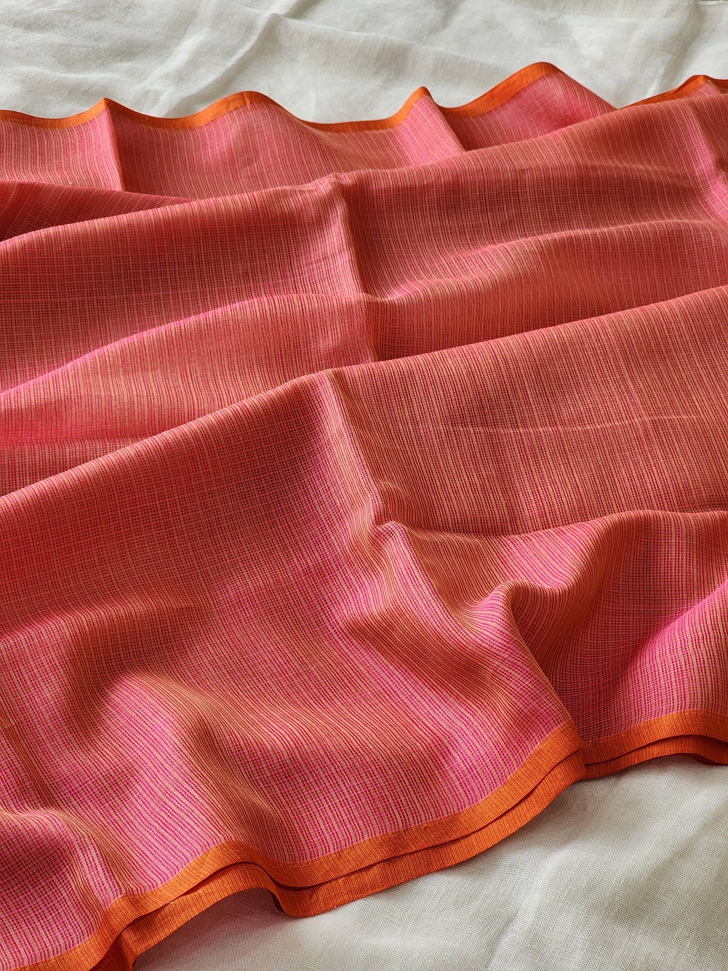 Orange pink kota cotton saree