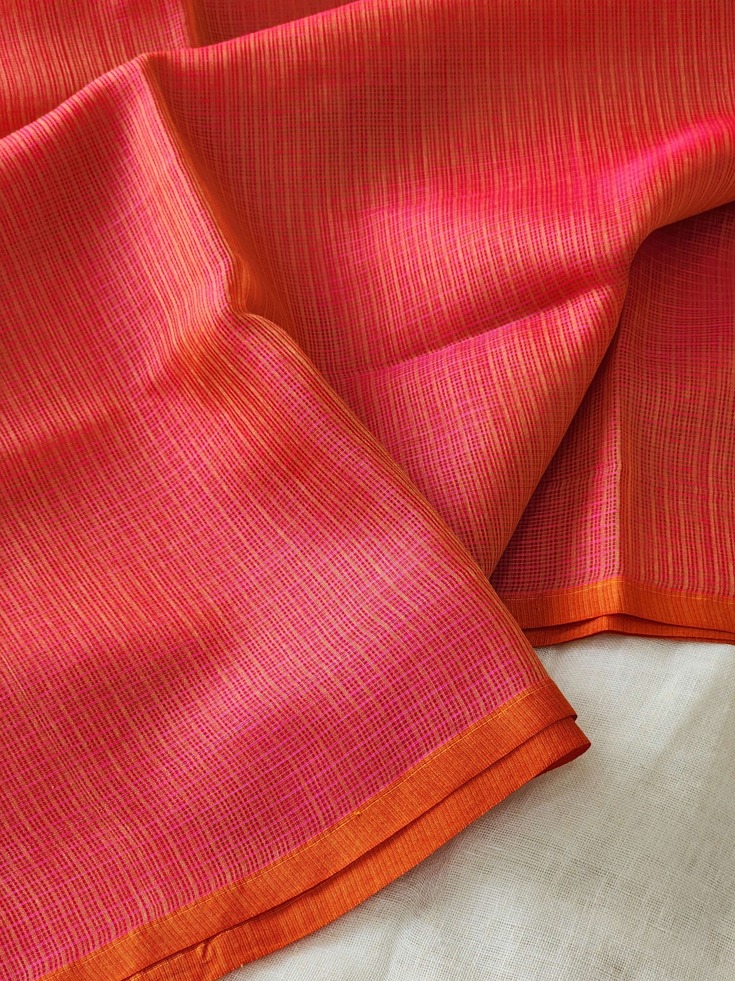 Orange pink kota cotton saree