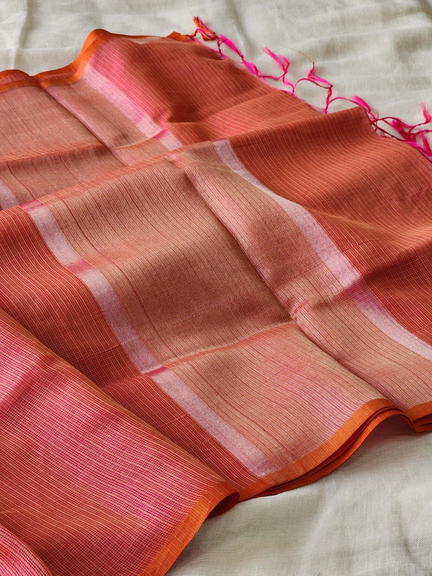 Orange pink kota cotton saree