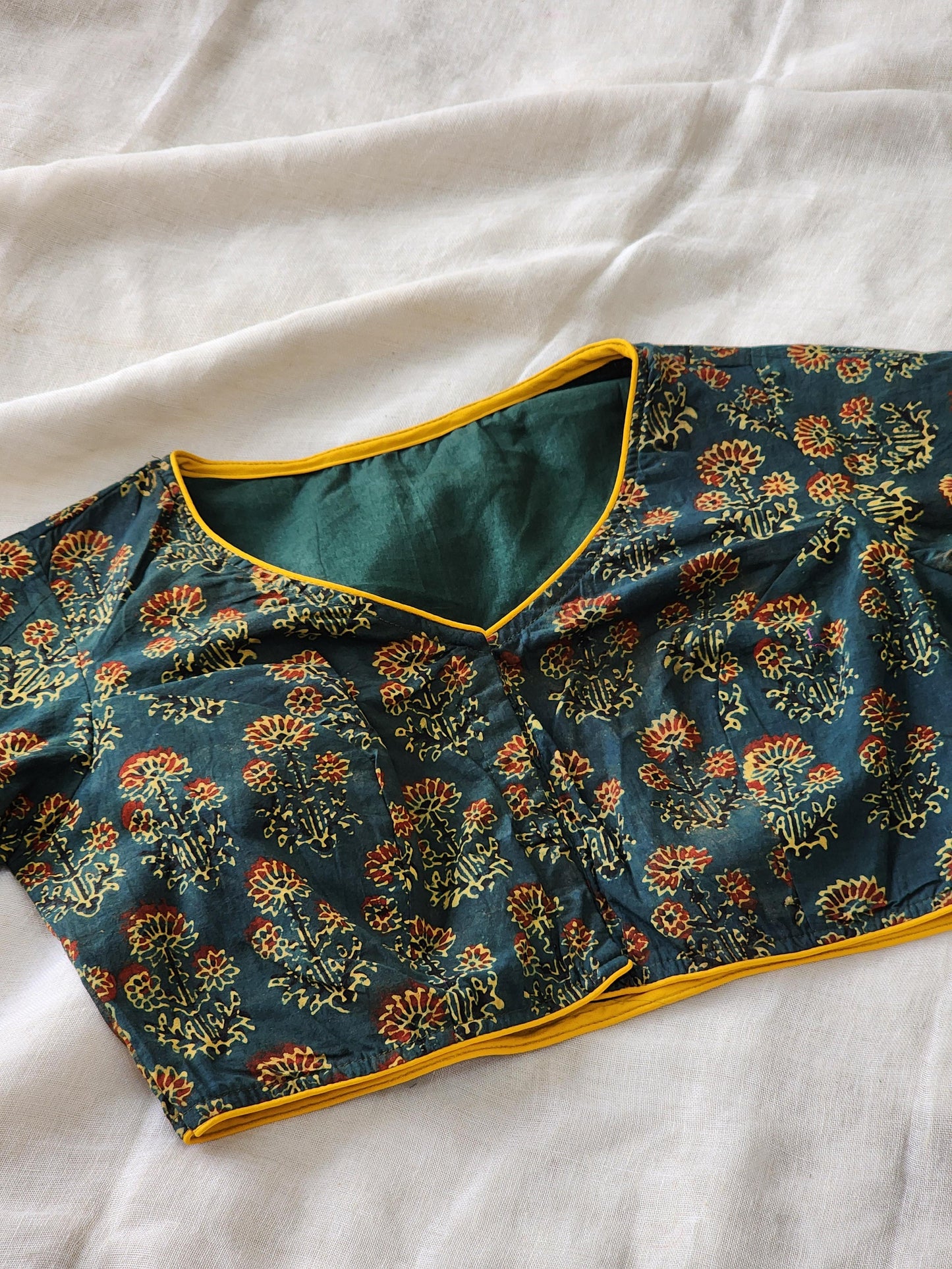 Green ajrakh cotton blouse