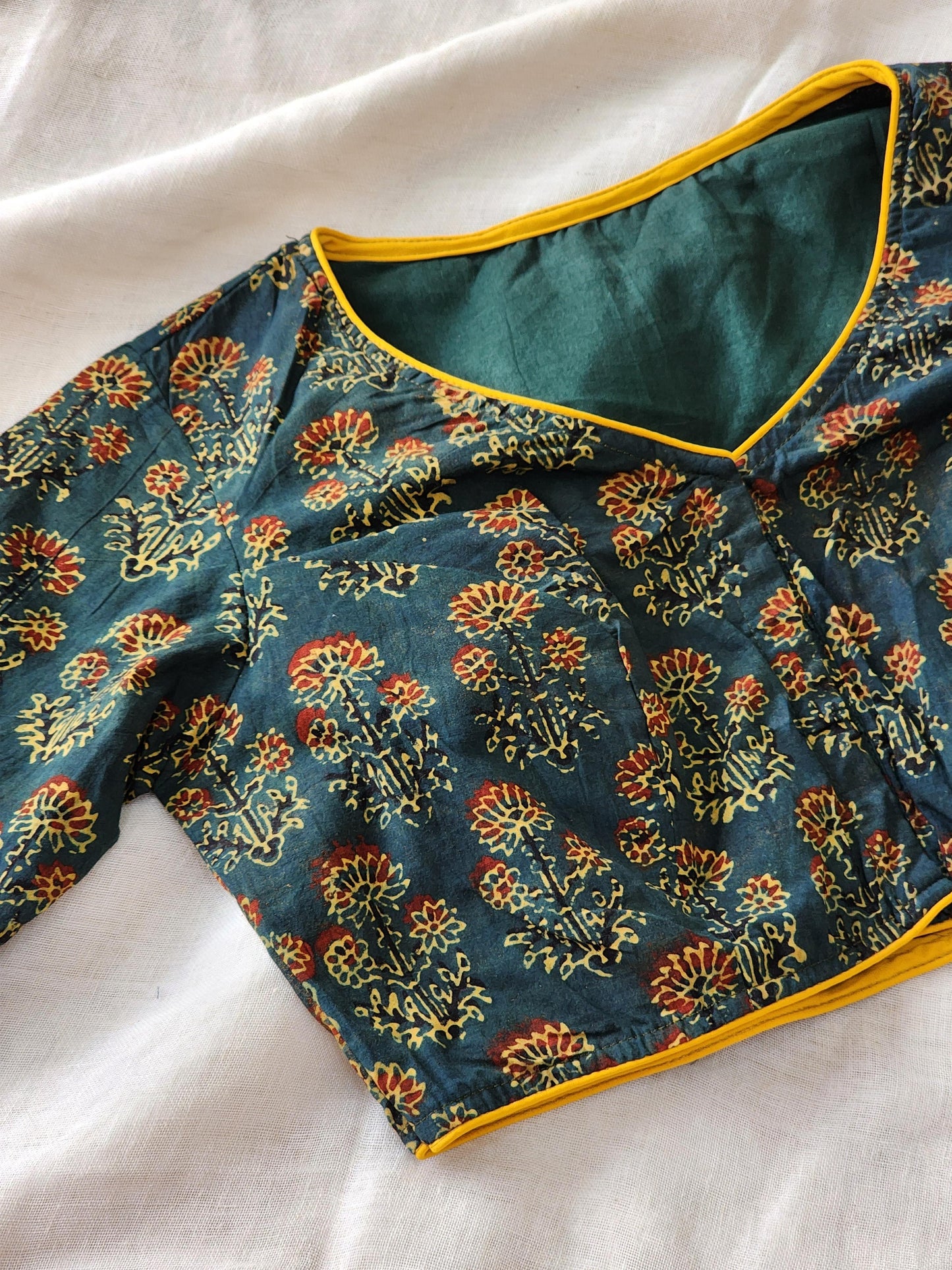 Green ajrakh cotton blouse
