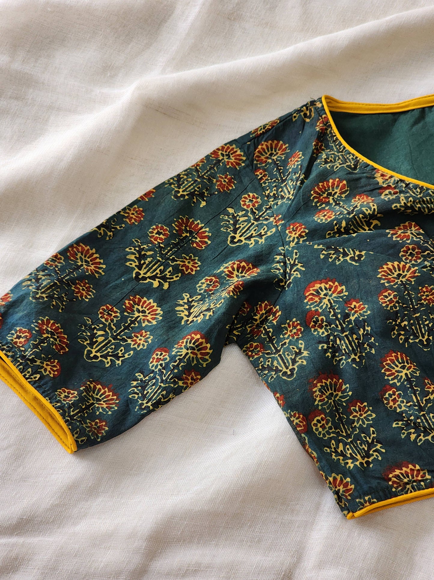 Green ajrakh cotton blouse