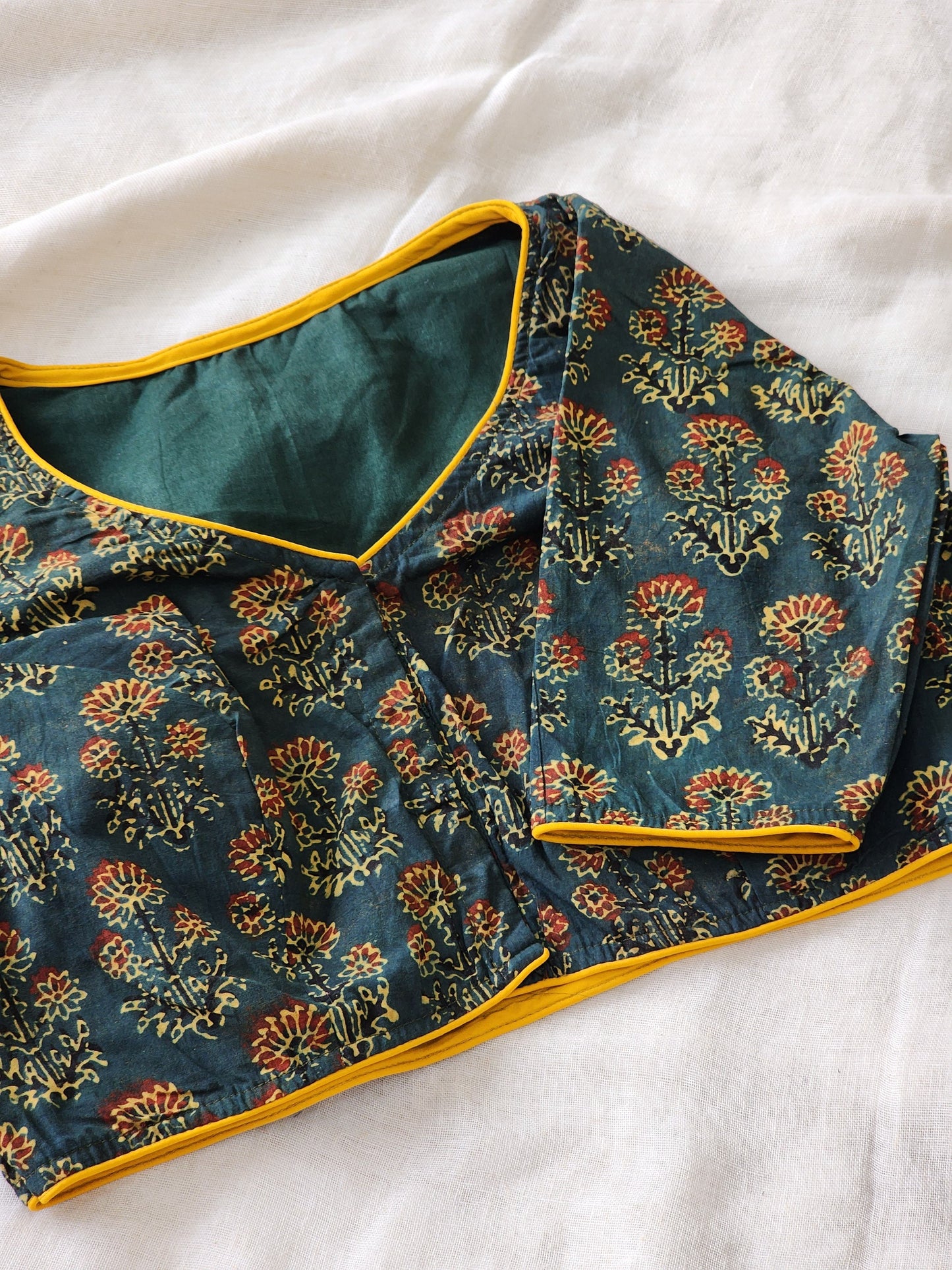 Green ajrakh cotton blouse