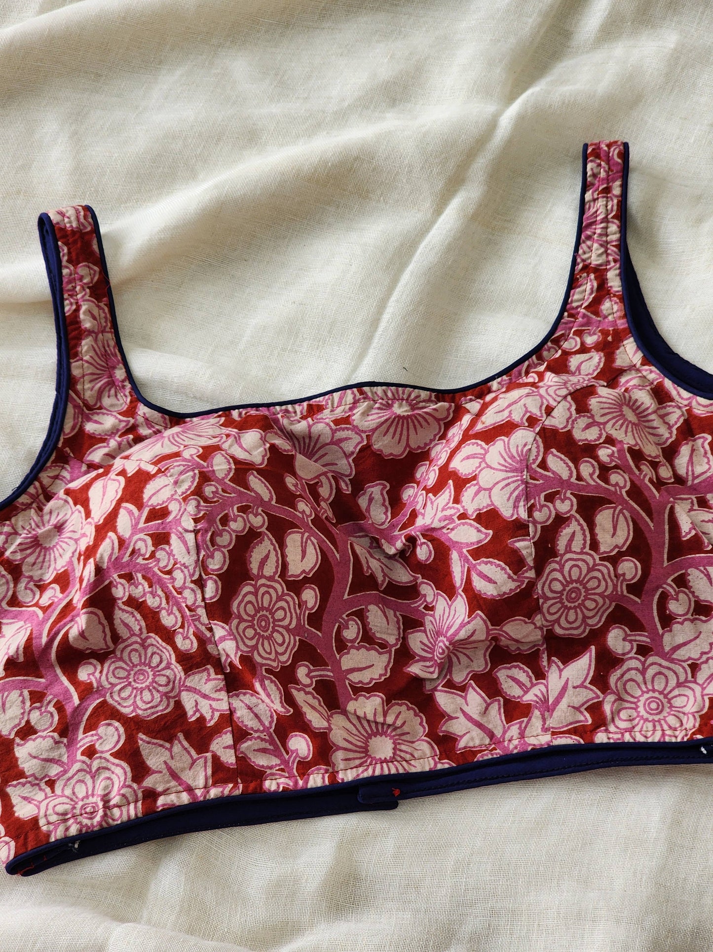 Red kalamakari cotton blouse