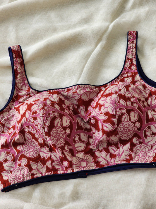 Red kalamakari cotton blouse