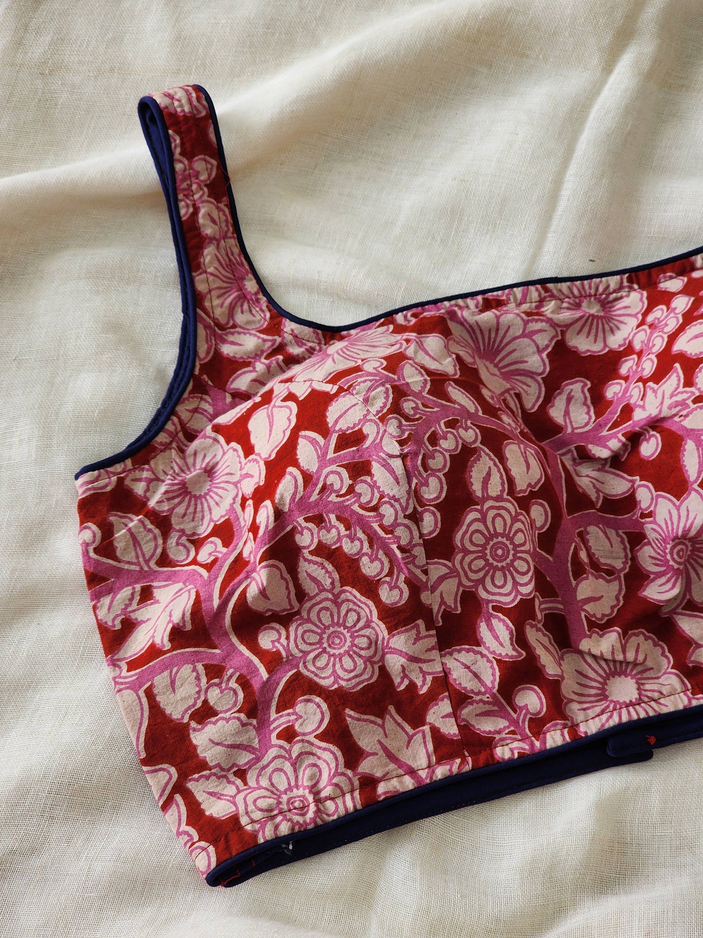 Red kalamakari cotton blouse