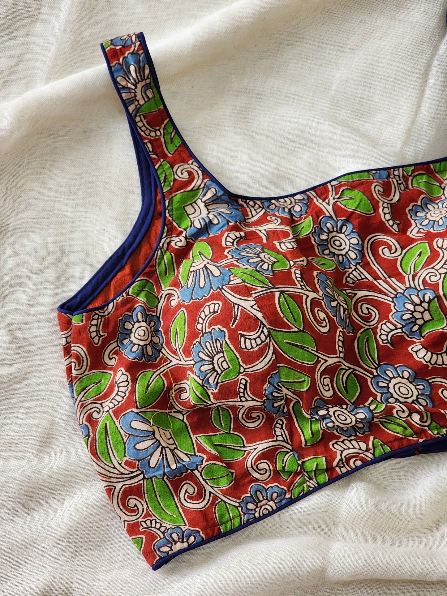 Red kalamakari cotton blouse