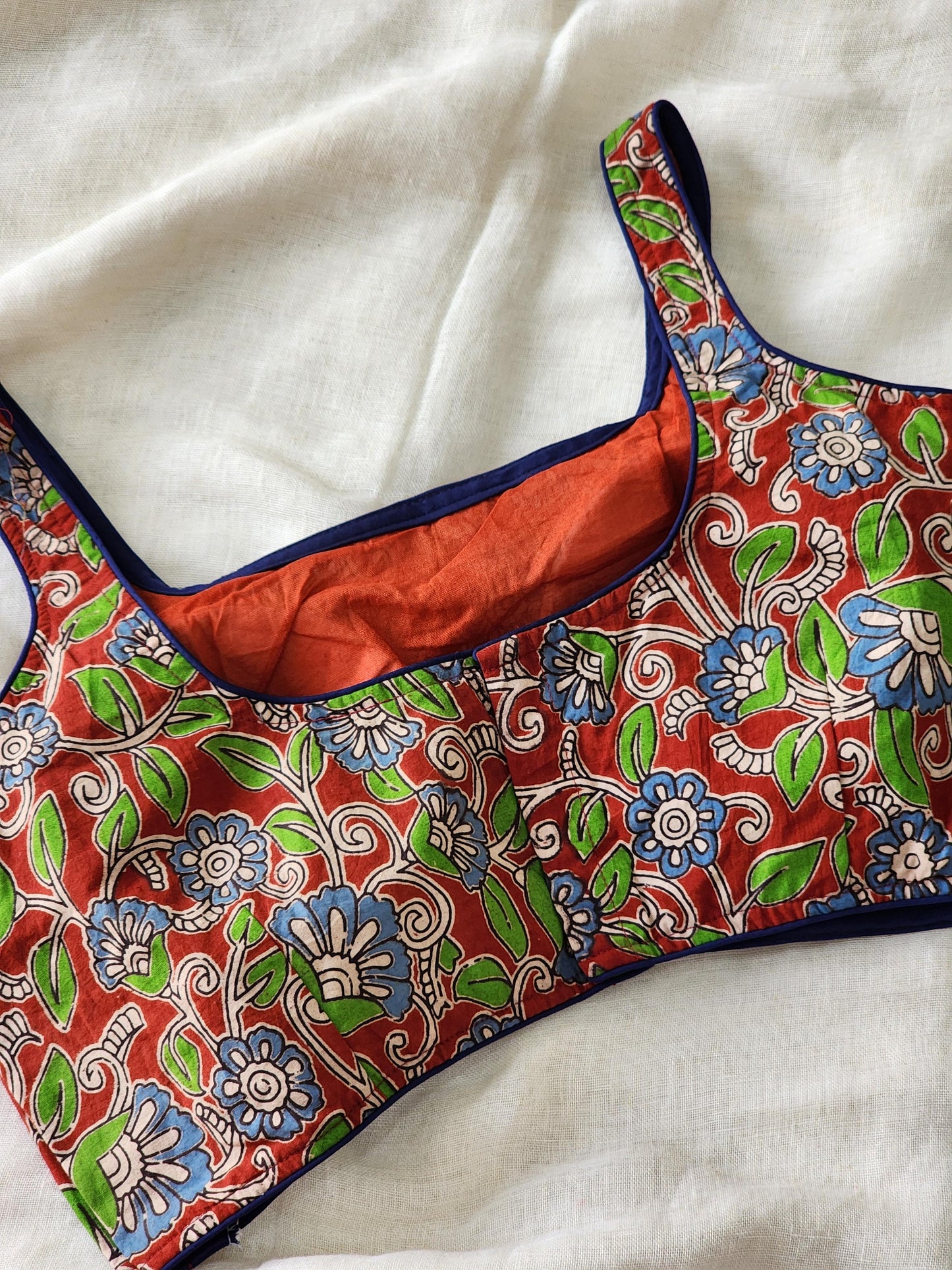 Red kalamakari cotton blouse